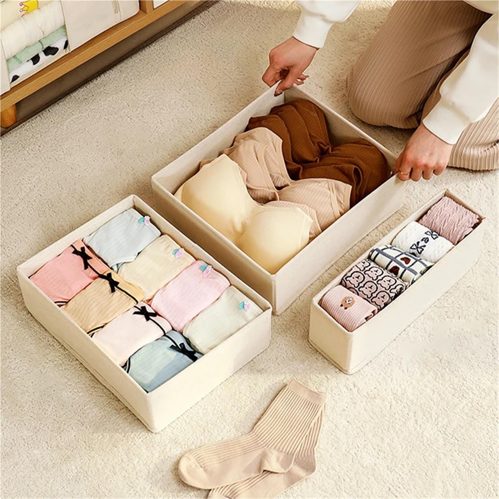 Organizador de cajones para Ropa Interior, Caja de Almacenamiento de Calcetines, Sujetadores, armarios y Ropa para Pantalones, Plegable.