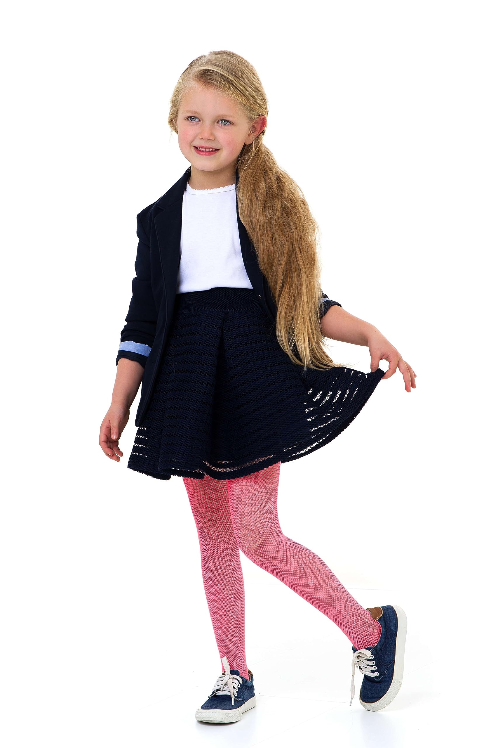 LORES Girl’s Fishnet Children Tights Fashionable Solid Colours Casual Comfortable Ballet Cosplay Halloween Costume Dance Kids Lace School Pantyhose, Coraillo 9/10 years (134-140 cm)