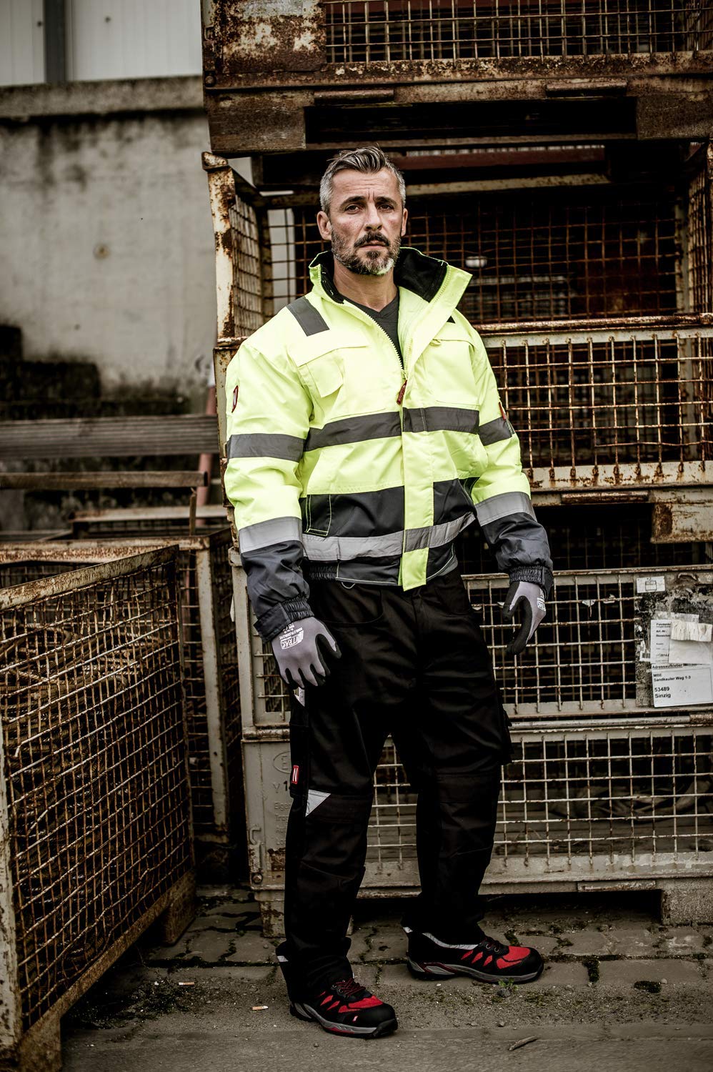 NITRAS Motion Tex Viz Plus Chaqueta Impermeable Reflectante para Trabajo - Alta Visibilidad - Ropa Laboral Hombre - Bomber - Piloto Diseño con Cintas Reflectantes