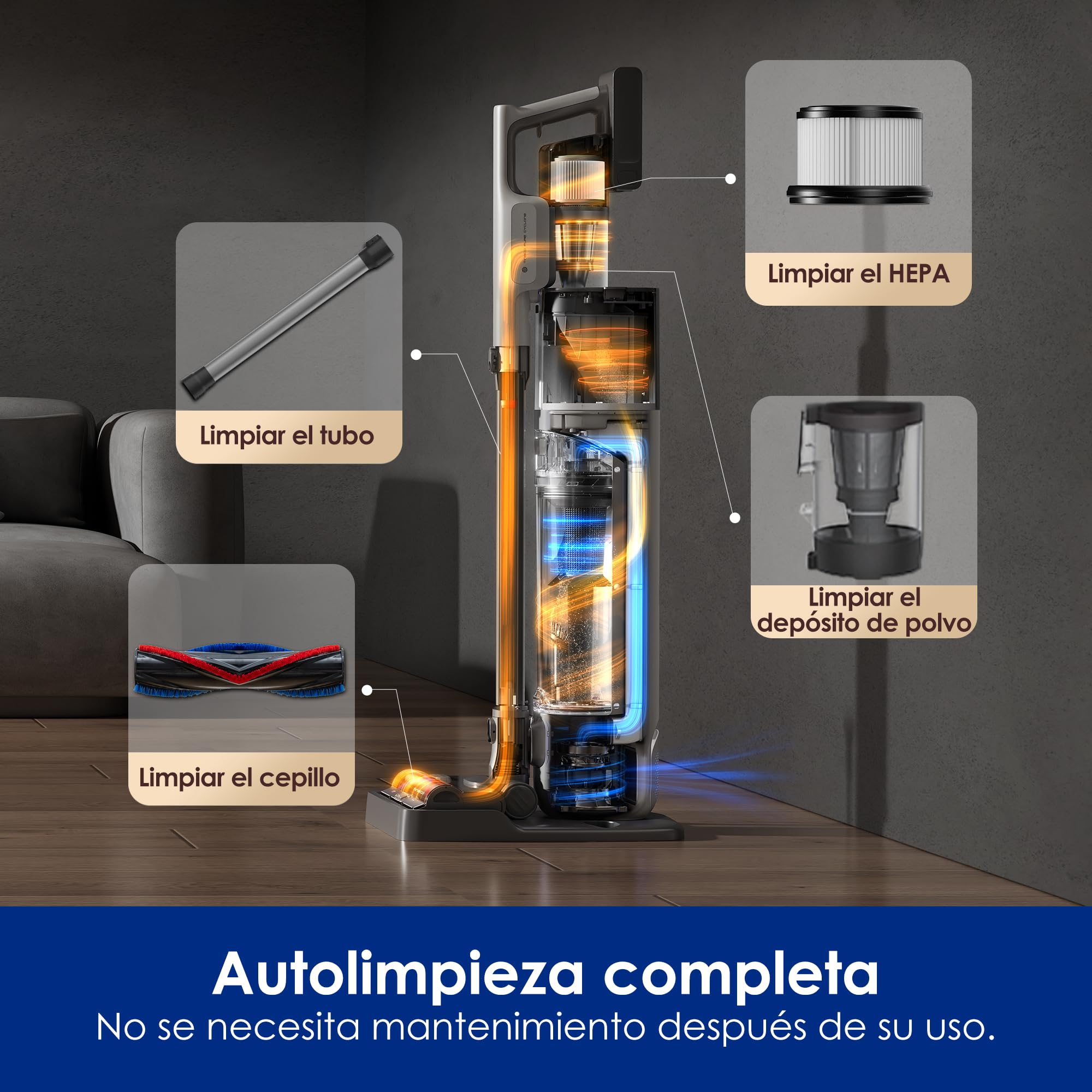 Tineco Pure One Station 5 Pro - Recolección automática de Polvo - Auto-Limpieza Completa - Aspirador inalámbrico 200AW*. Cepillo ZeroTangle. hasta 100 Minutos de autonomía