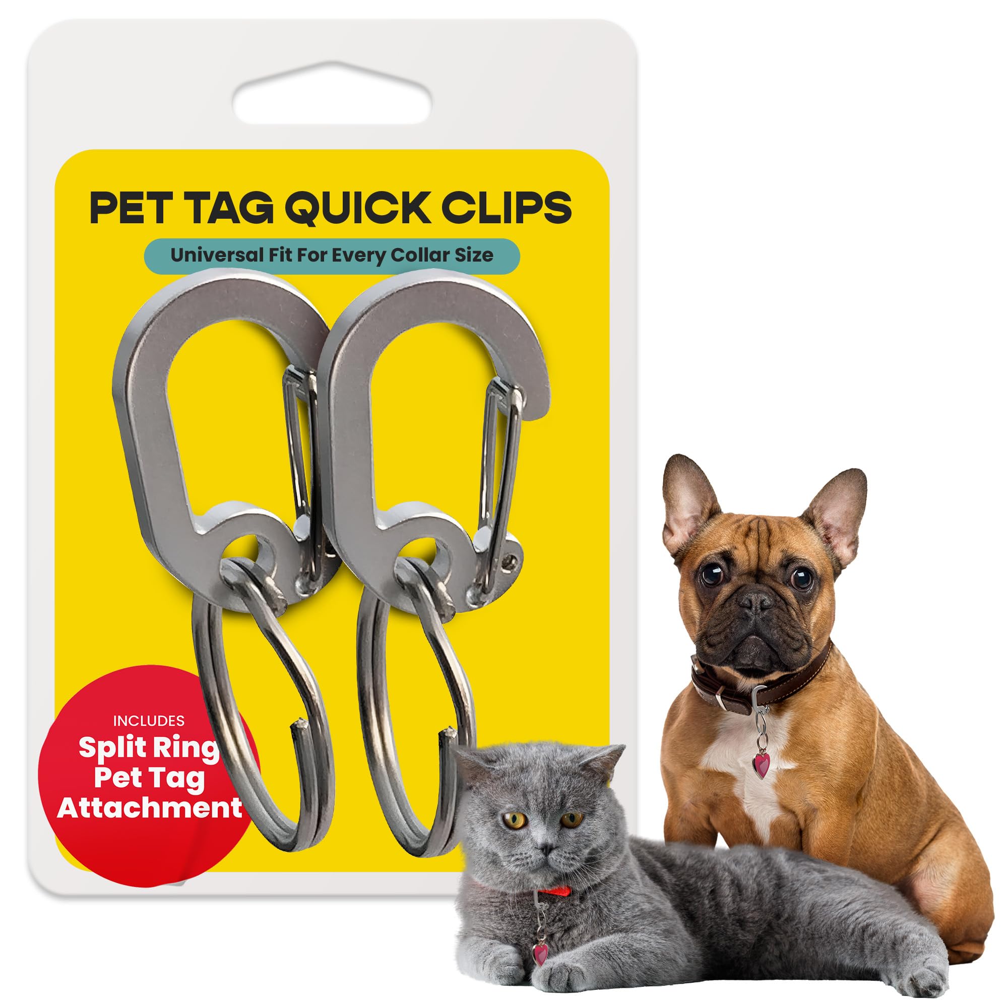 LuckyPet Klippy Pet Tag Quick Clips - Cat & Dog Collar for ID Tags Holder Efficient Ring Attachment Clip for Safety - Silver, 2 Pack
