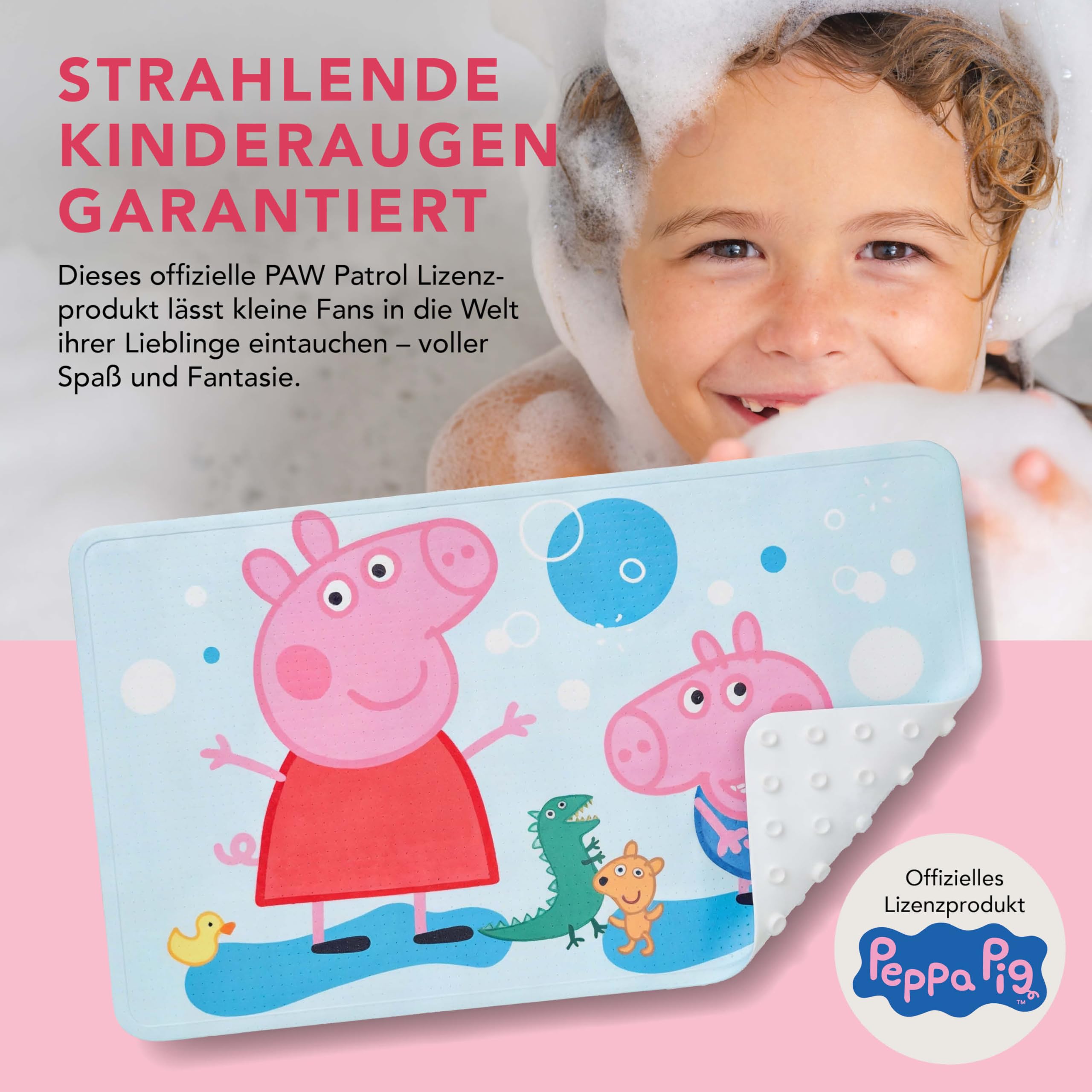 Peppa Pig Tappetino da bagno per bambini, antiscivolo, con ventose e struttura antiscivolo, morbido e delicato sulla pelle, facile da pulire, lavabile in lavatrice, tappetino doccia per bagno e doccia