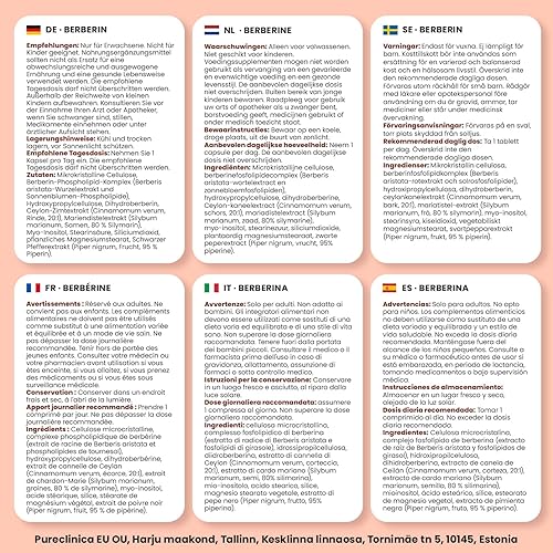 Miniatura 5 de pureclinica Complejo de berberina de doble fuerza, 700 mg de berberina activa, dihidroberina, canela de Ceilán, cardo mariano, 60 comprimidos, alta