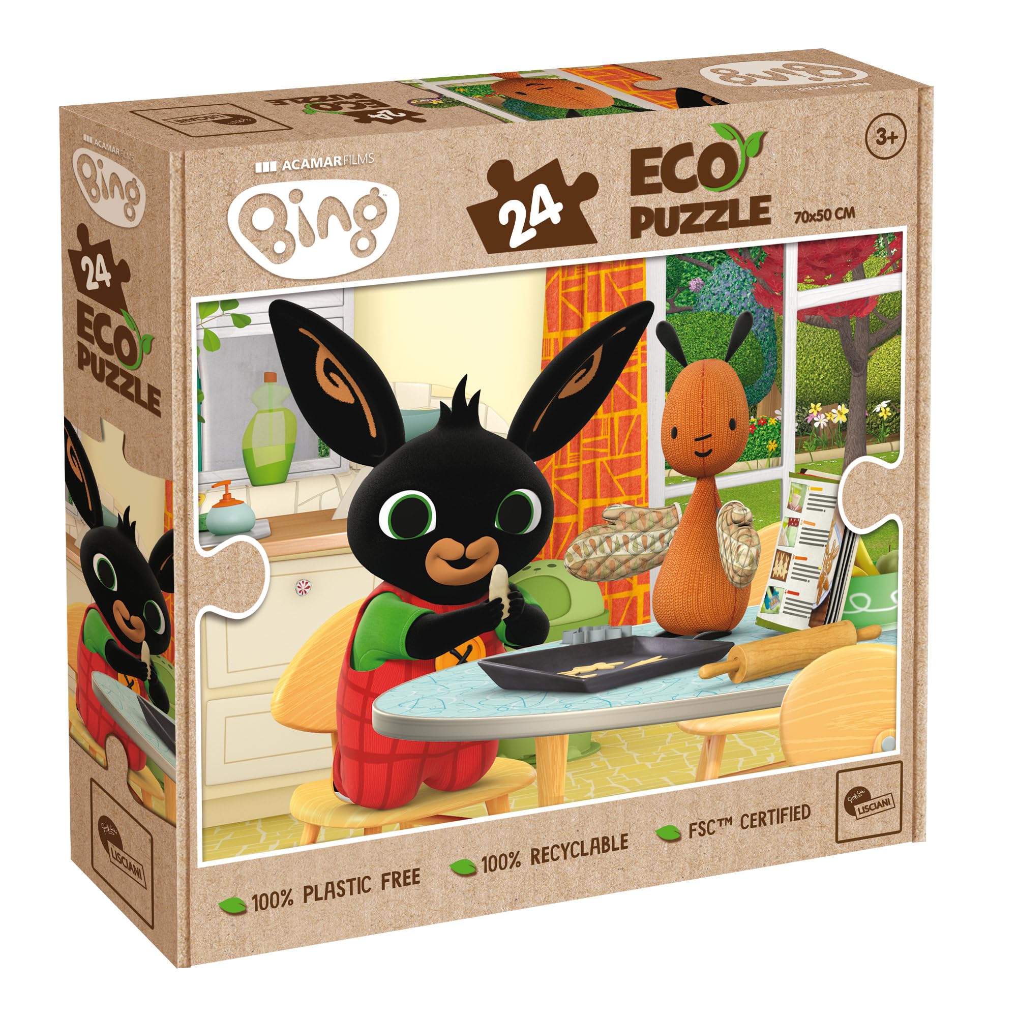 Lisciani - BING Puzzle Makes Cookies - 24 Piece Double Sided Puzzle for Children from 3 years - Colouring Back - Format 50x70 cm - Bing Manual Activity - 100% Recyclable - Birthday Gift Idea