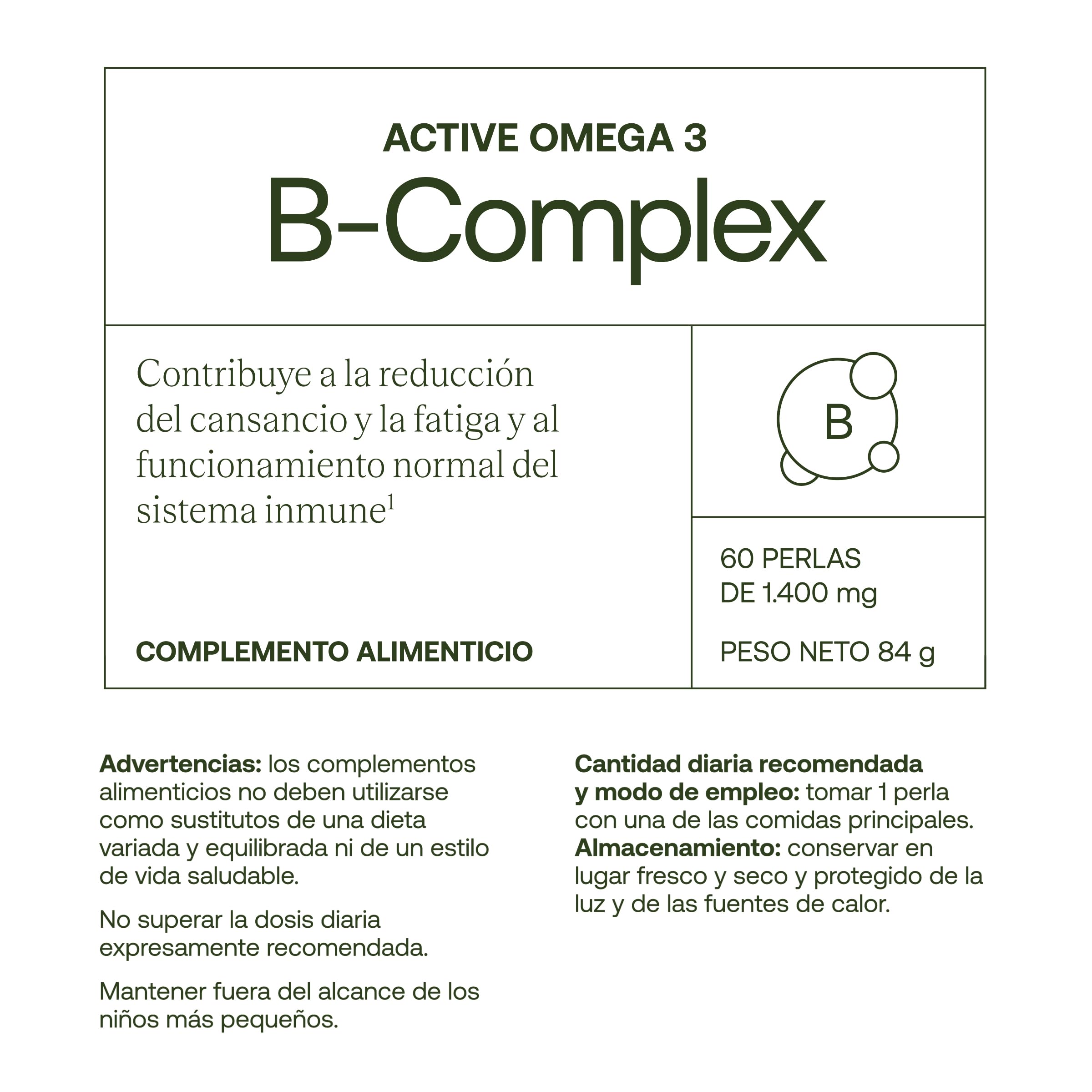ACTIVE B-COMPLEX – Energía y metabolismo con todas las vitaminas del grupo B y colina | 60 perlas