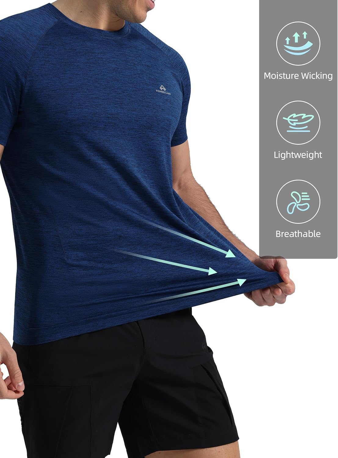 Pioneer Camp Mens Moisture Wicking Running Workout Shirt Performance Athletic T-Shirts UPF 50+ Short Sleeve Active Gym Tops