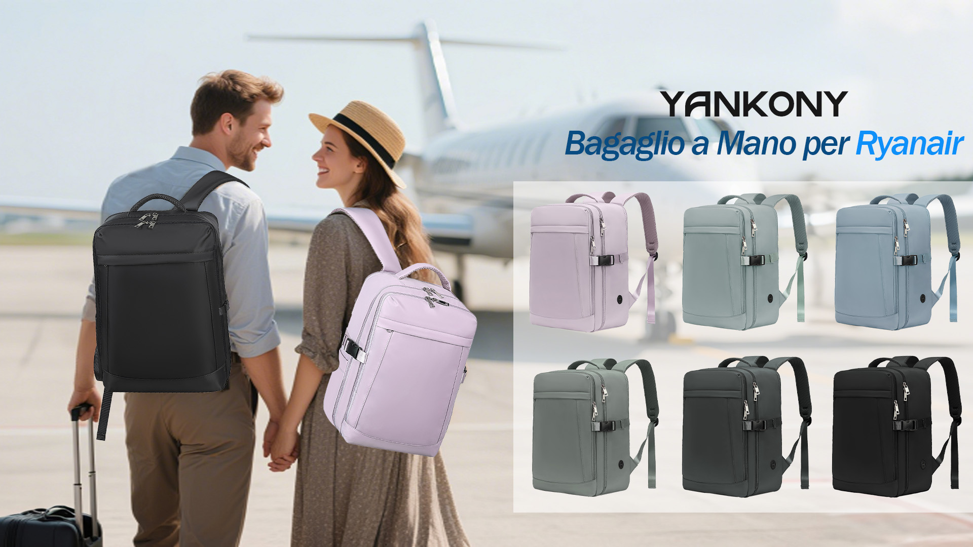 Zaino per Ryanair 40x20x25cm Bagaglio a Mano 20L Borsa da Cabina per Voli 14 Pollici Porta PC, Nero