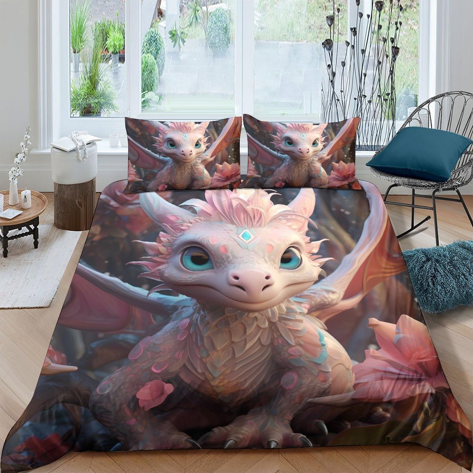 Ctjqhvkz Style-7 3D Printed Baby Dragon Fitted Sheet Microfiber Soft Anti-Slip Fantasy Forest Bed Cover For Bedroom Dorm Home Decor Single（135X200cm）