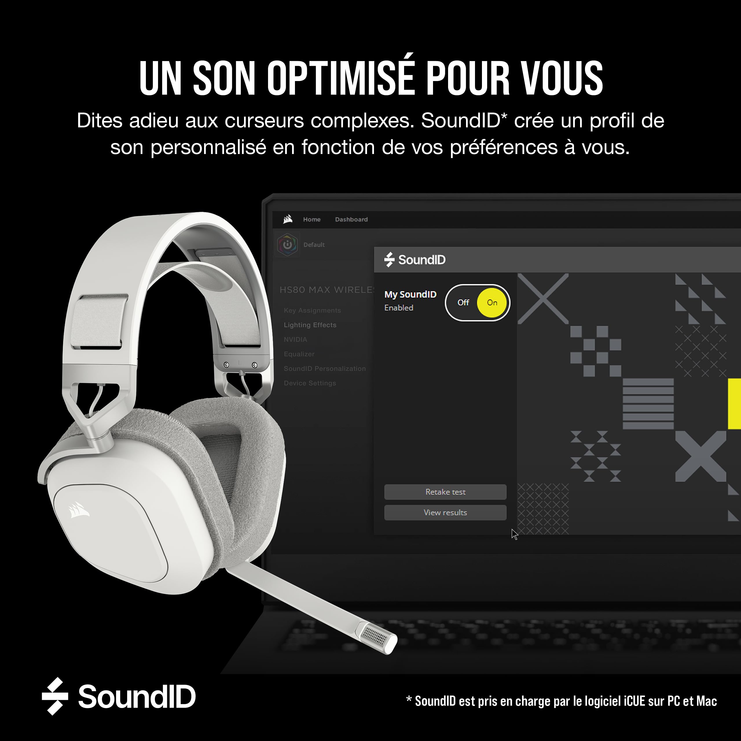 Corsair HS80 Max Wireless Casque de Jeu Multiplateforme avec Bluetooth - Dolby Atmos - Microphone de Qualité Professionnelle - Compatible iCUE - PC, Mac, PS5, PS4, Mobile - Blanc