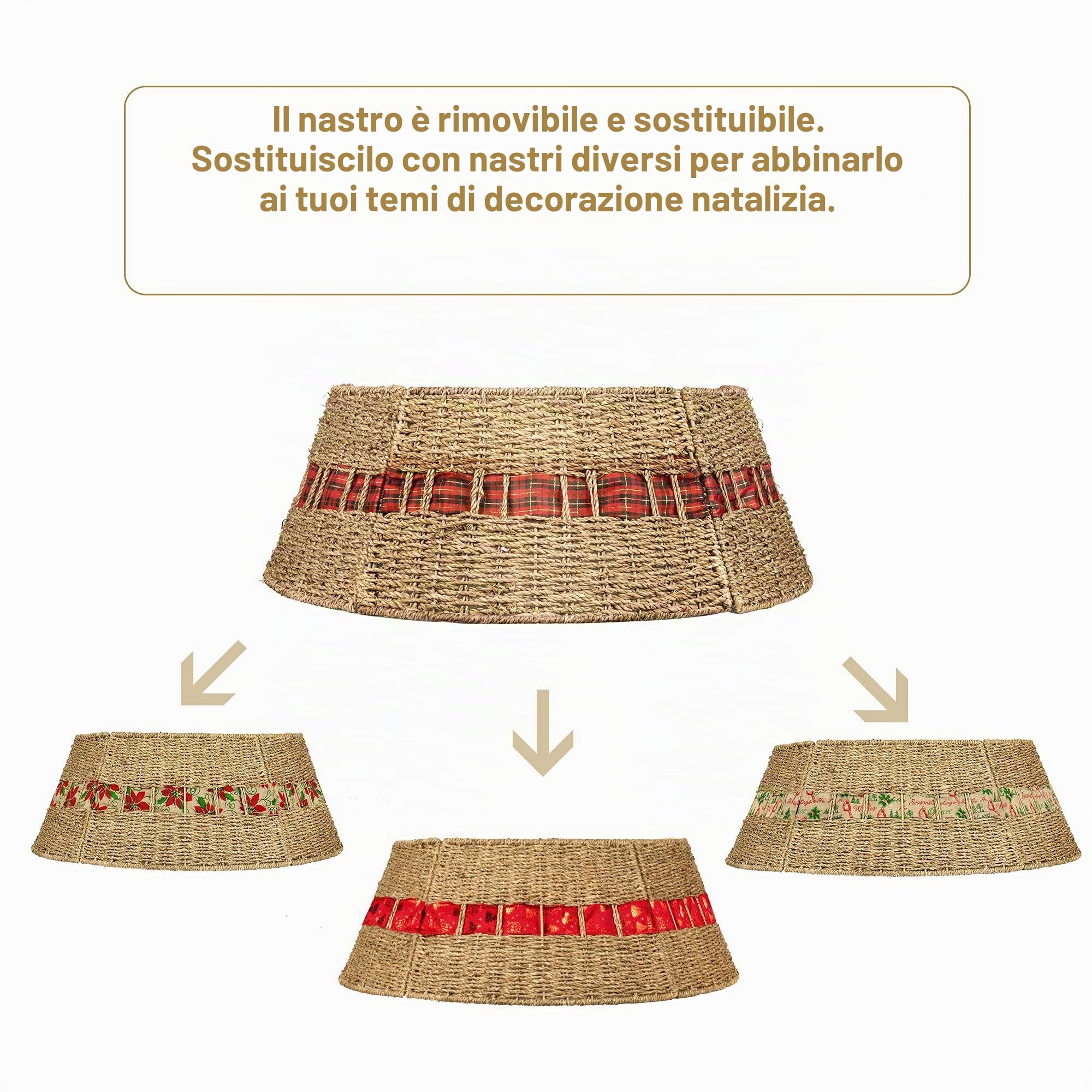Base di supporto in rattan per albero di Natale copri base albero natale Collare Gonne (Rattan)