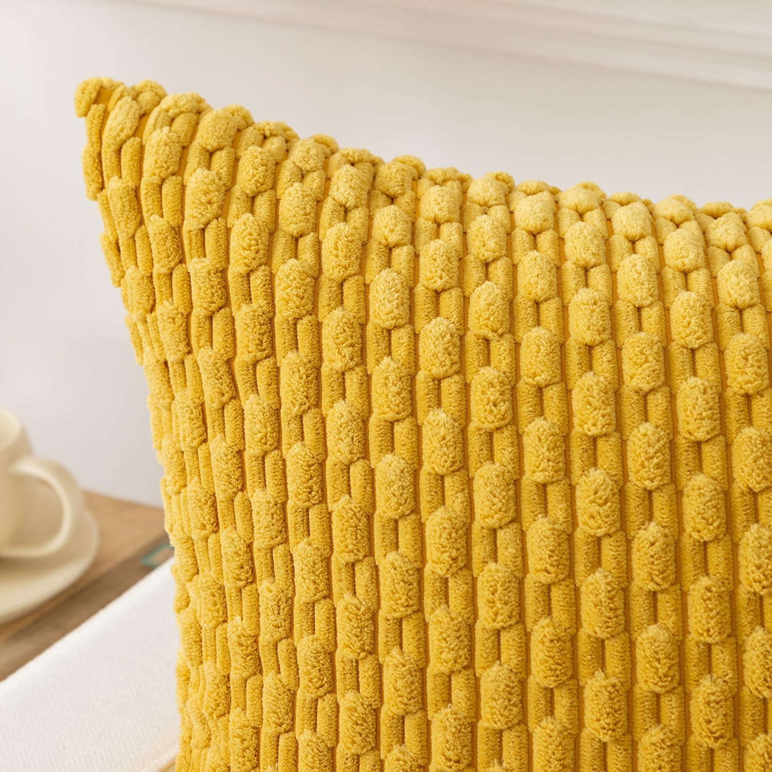 Kevin Textile 20x54 Inch Long Body Lumbar 1 Pack Boho Decorative Throw Pillow Cover Soft Striped Corduroy Rectangle Cushion Case Farmhouse Accent for Living Room Couch Sofa Bed, Mustard Yellow