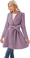 Vista 4 de GRACE KARIN Abrigo de manga larga abombada con solapa de muesca para mujer con cinturón de amarre