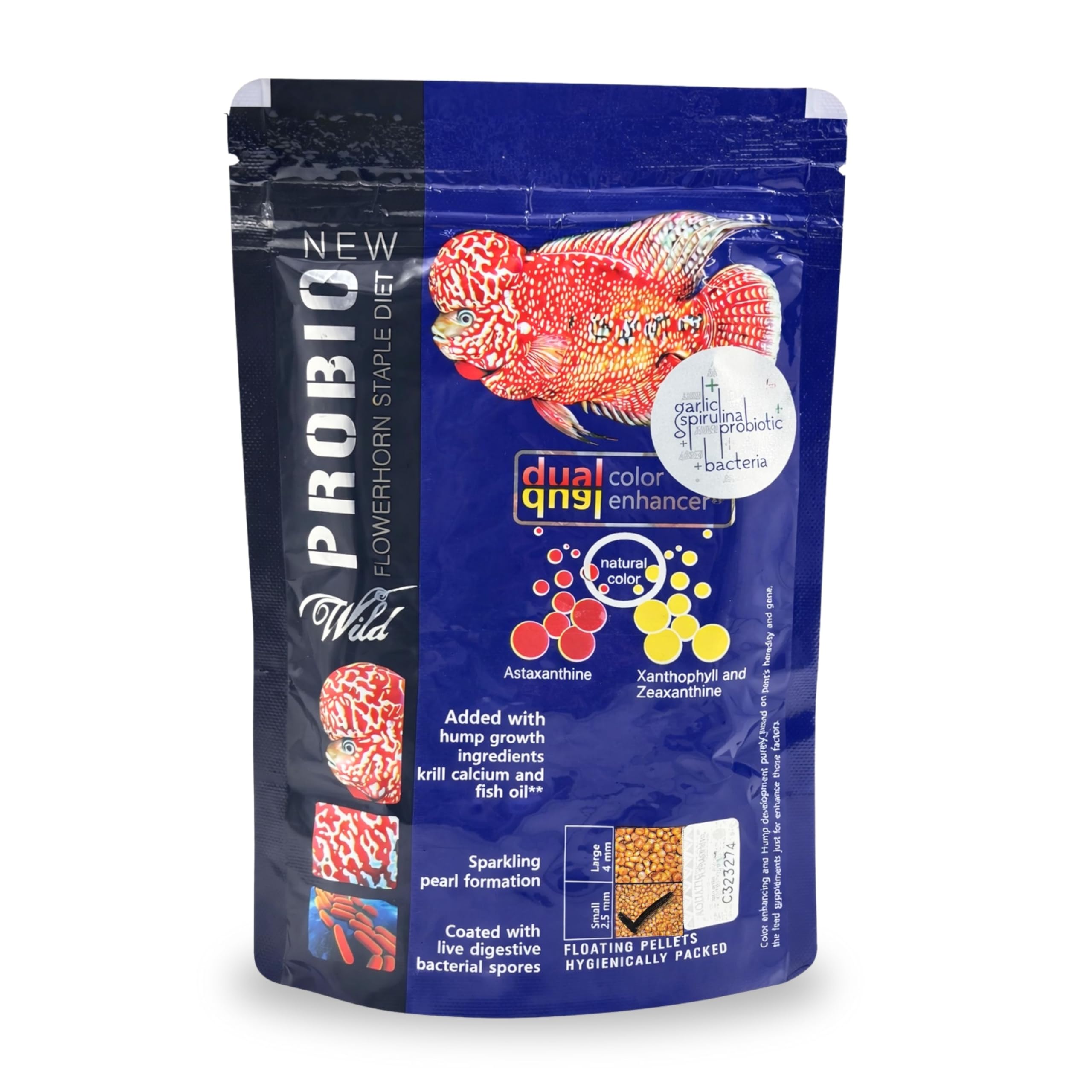 Foodie Puppies Wild Probio Flowerhorn Staple Diet Dual Color Enhancer Fish Food with Added Garlic, Spirulina Probiotic and Bacteria (Small Pellet)