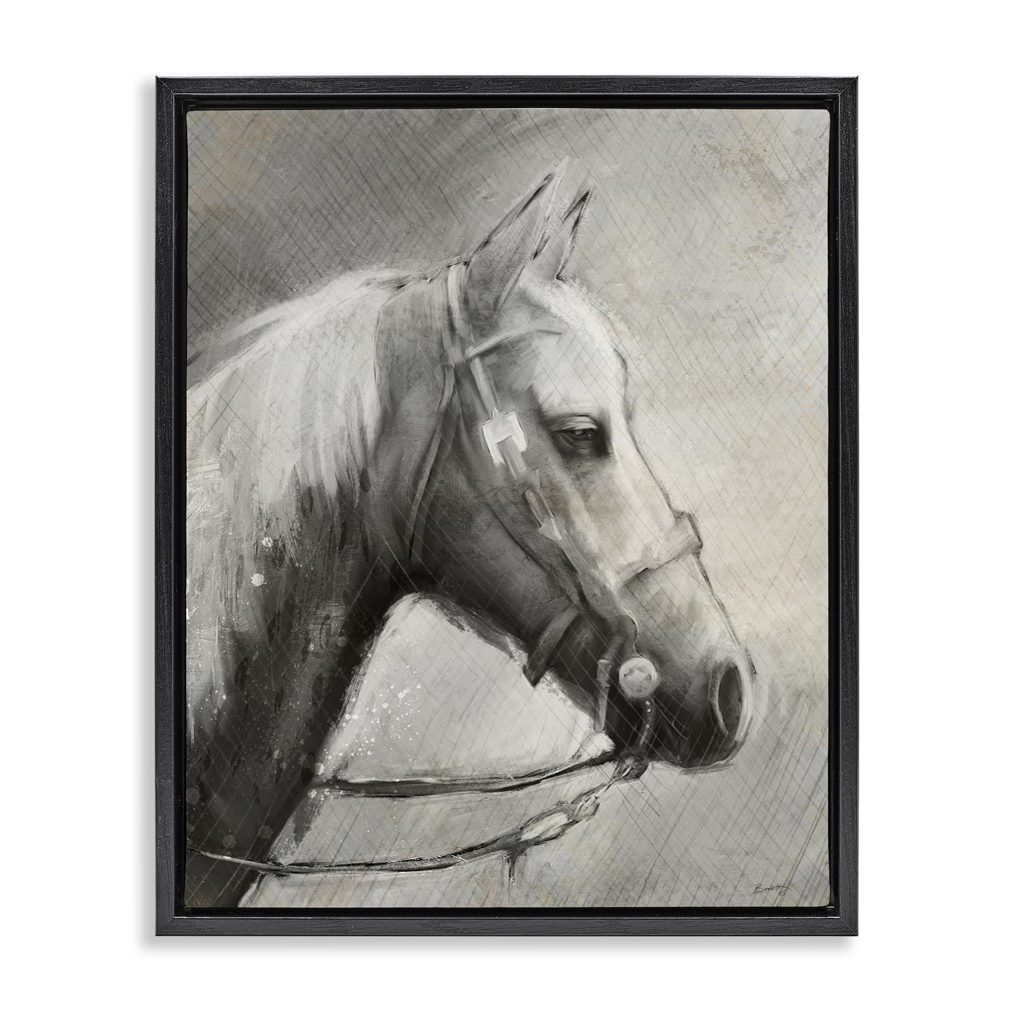 Stupell Industries Jet Black (Matte) 'Modern Ranch Horse', Floating Frame Canvas Art, Black, 25 X 31 Inches, Easy To Hang And Sturdy, Made In Usa, By Chad Barrett