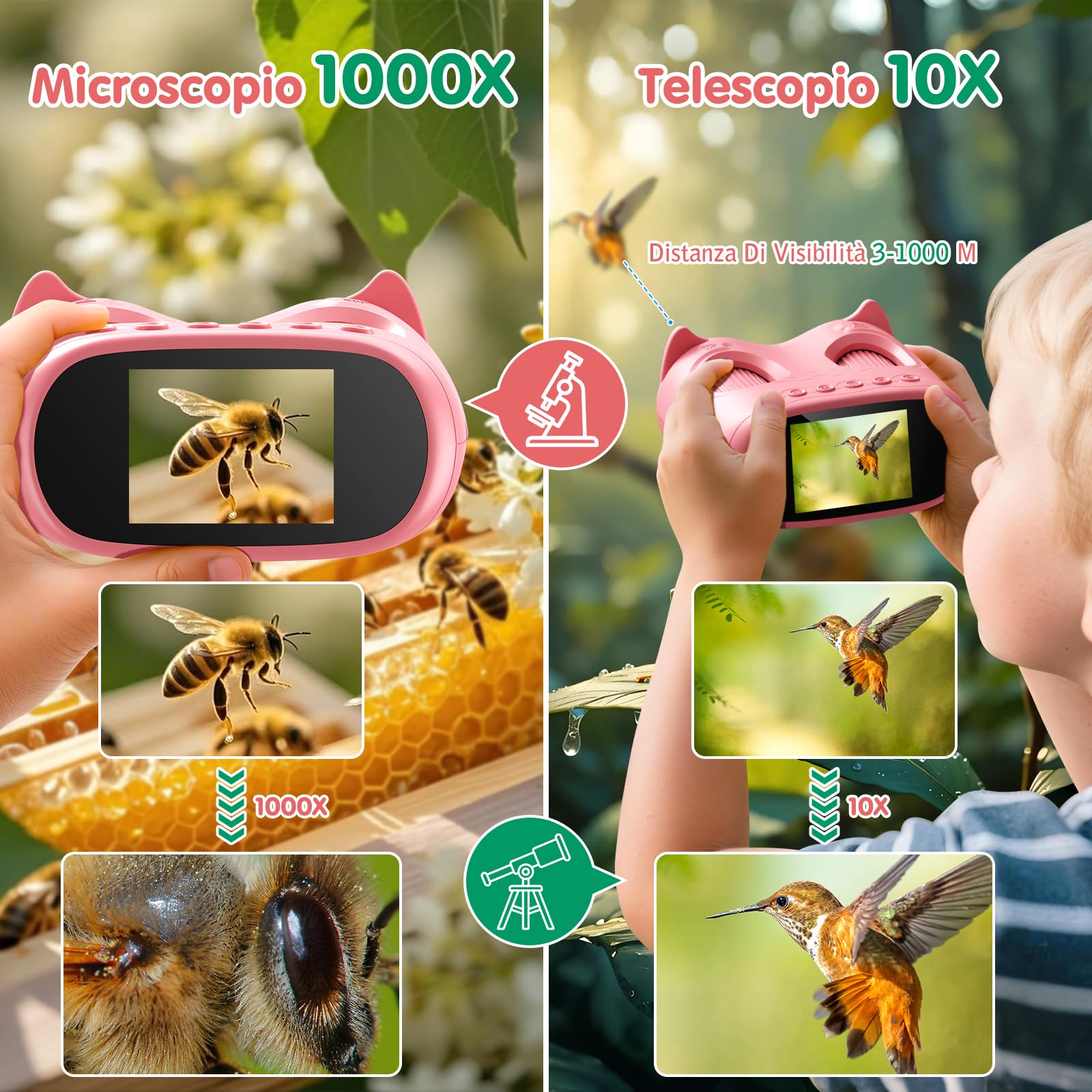 2 in 1 Microscopio Bambini e Telescopio, Microscopio Digitale Bambini con Scheda 32GB, 1000X Microscopio Portatile con Schermo IPS da 2,0 Pollici e 8 Luci LED, Regalo per Bambini dai 3 Anni