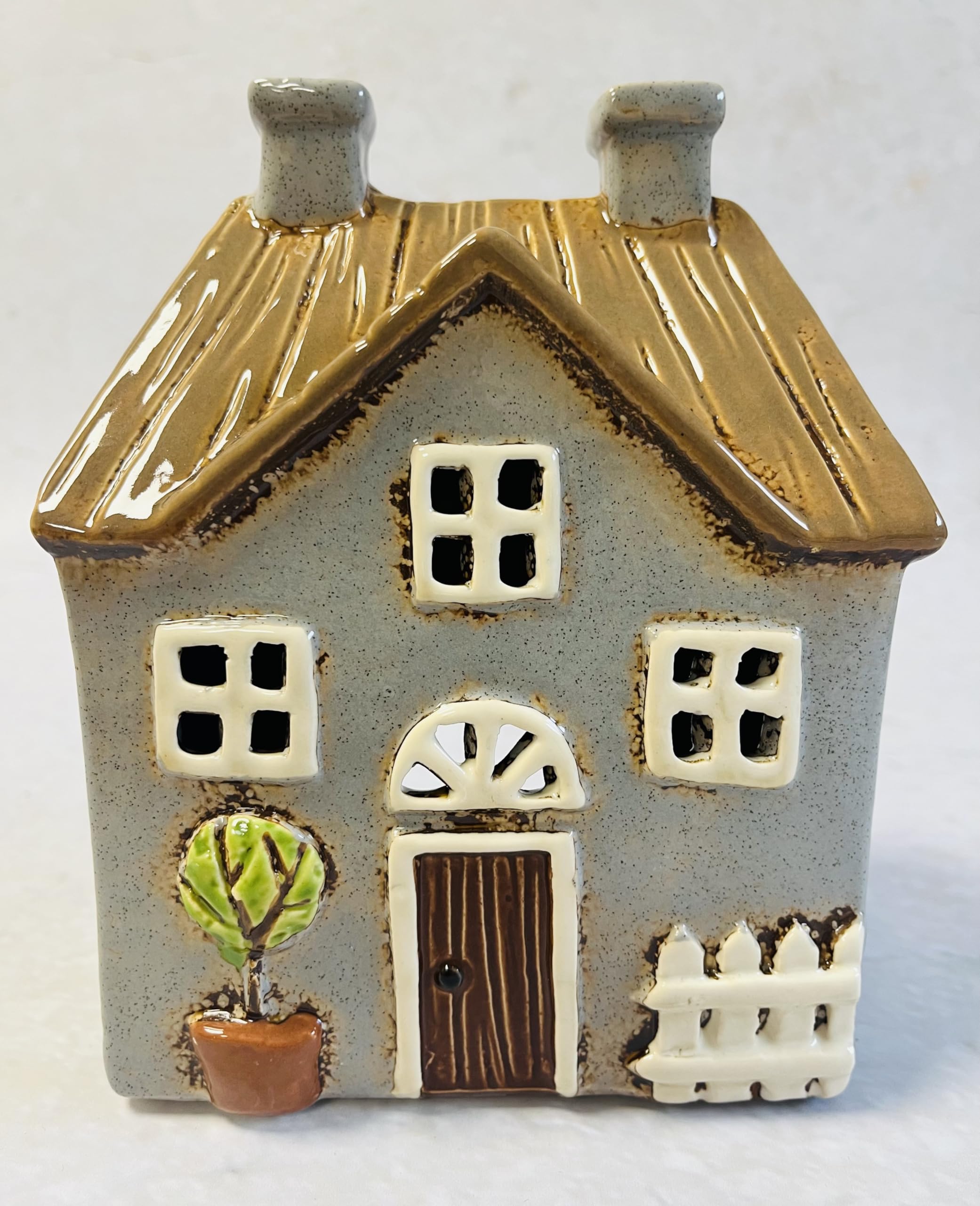 My Square Mile Grey Thatched Roof (17Cm X 14Cm) Tealight Candle Holder Housewarming Gift Cottage Ceramic Village Pottery House Ornament (Grey Thatched Roof (17Cm X 14Cm))