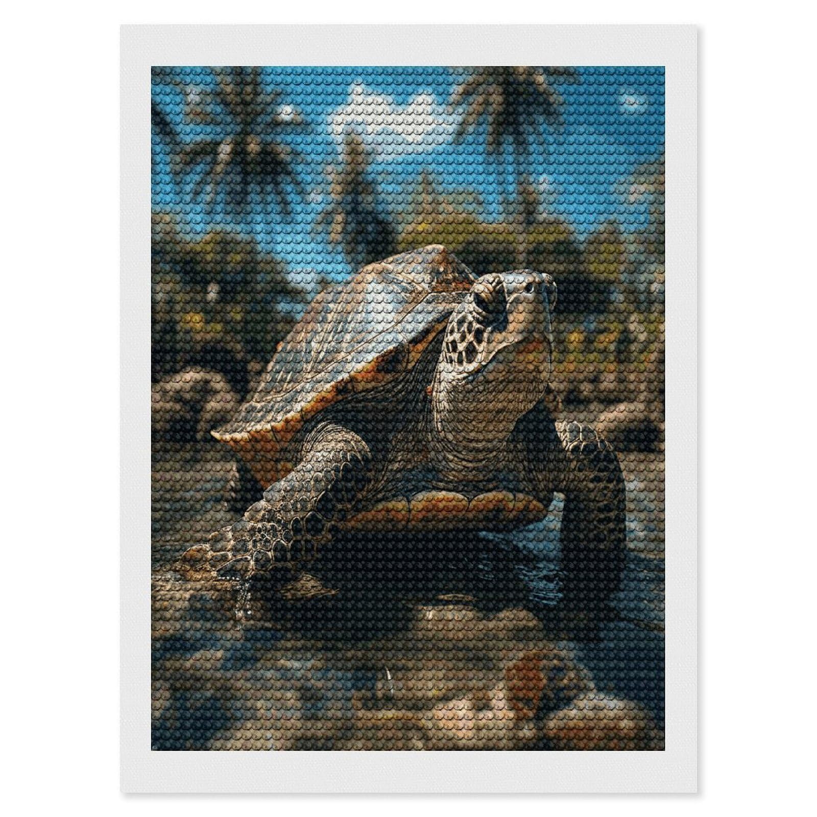 JTREHY Big Turtle and Palm Trees Diamond Art Kits Personalized DIY Round Diamond Painting Kits for Beginner Full Drill Diamonds Dots Paintings for Adults Gem Art Crafts Home Decor