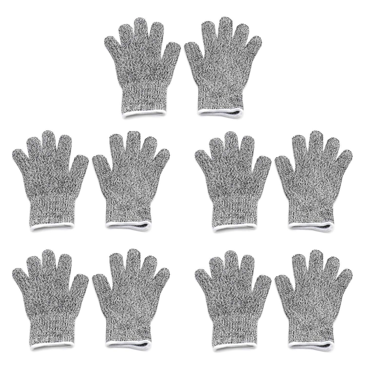 HTTMT- 5Pair XS 8-12yr Kid Cut Resistant Gloves High Performance Level 5 Protection Food Grade In/Outdoor [P/N: ET-TOOL032-XS X5-GRAY ]