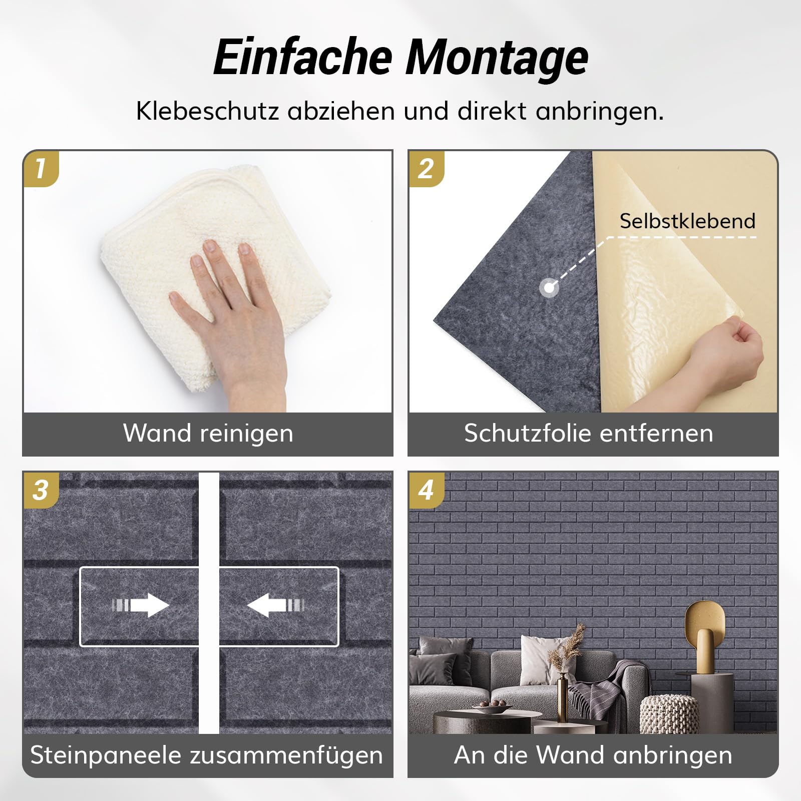 TONOR Ziegeltyp Akustikpaneele selbstklebend, 18 St.30x30x0,9cm Schalldämmung Schallschutzplatten, Wandpaneele selbstklebend für Akustische Behandlung und Wanddekoration in Wohnzimmer, Room, Dunkgrau