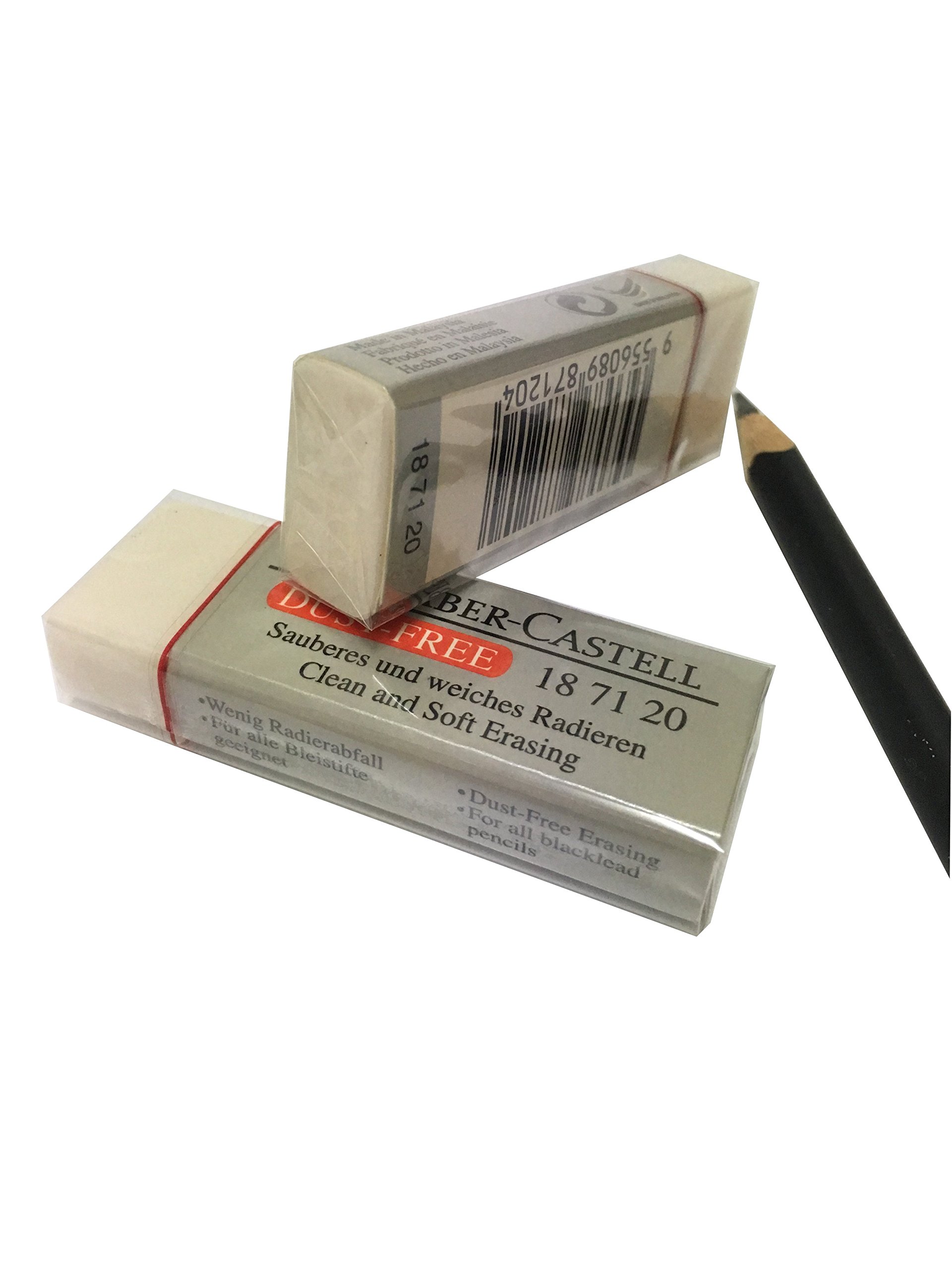 Faber-Castell Borradores Sin Polvo Paquete De 2 - Borrado Limpio, Suave Y Sin Manchas Para Estudiantes, Artistas Y Oficina