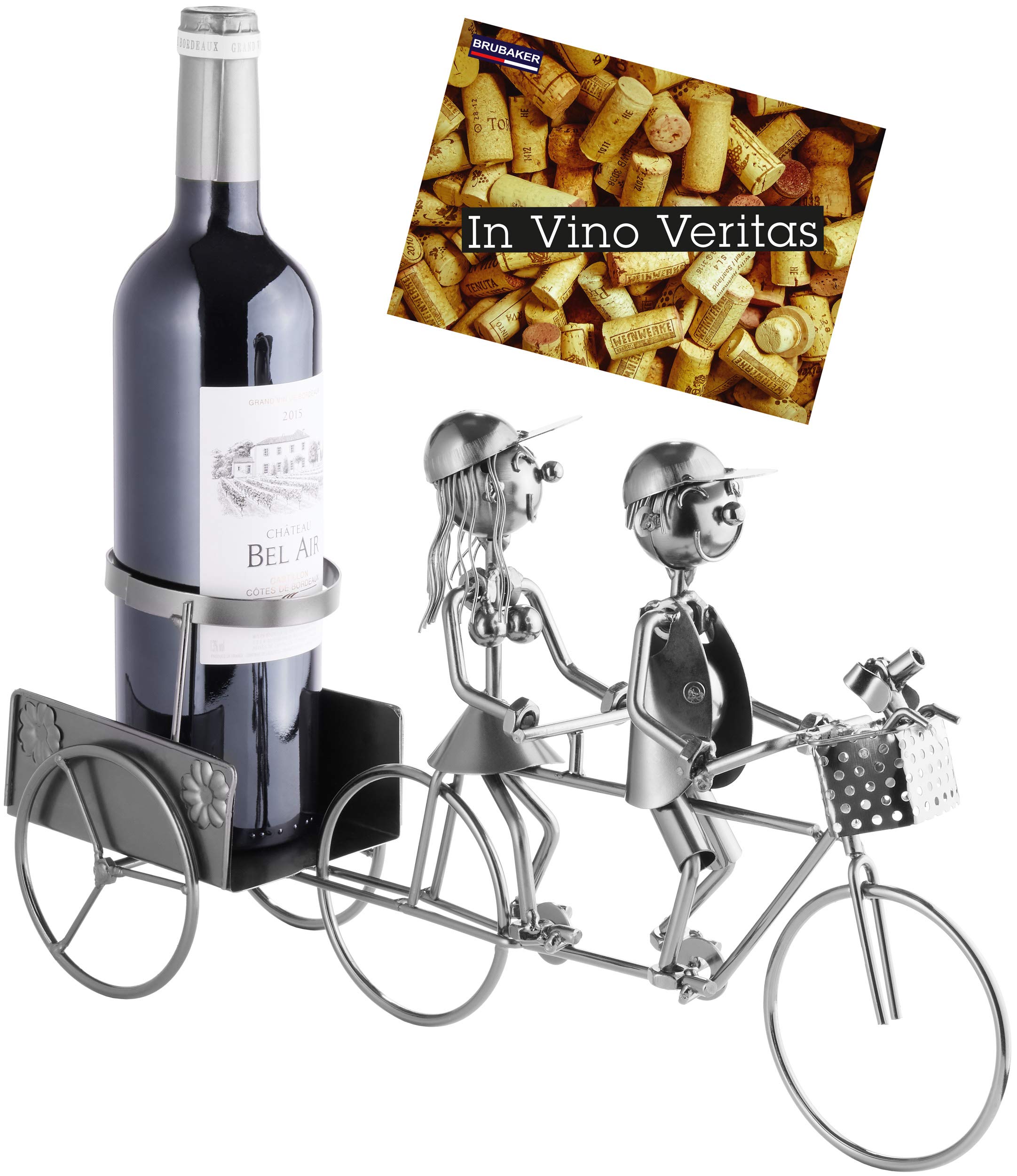 BRUBAKER Porte-Bouteille de vin - Couple à vélo/en Tandem - Métal - Carte de vœux Incluse - Idée Cadeau Originale - Objet décora