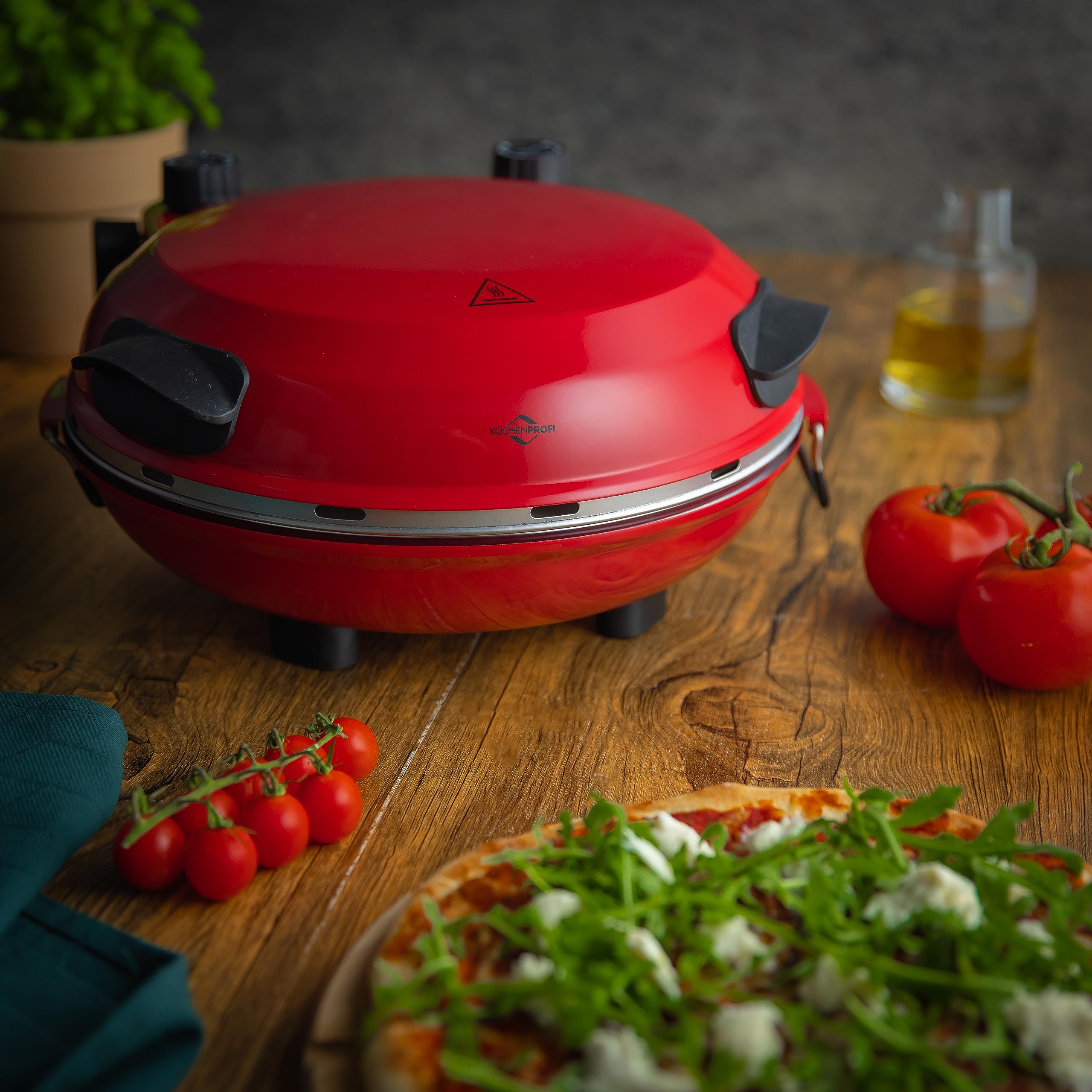 Küchenprofi Pizza Maker NAPOLI, mit Pizzastein, für Ø 29 cm Pizzen in 4 Min, 1200 Watt, stufenlose Temperatureinstellung, Ober- und Unterhitze separat, elektrischer Pizzaofen, 1703001400, Rot