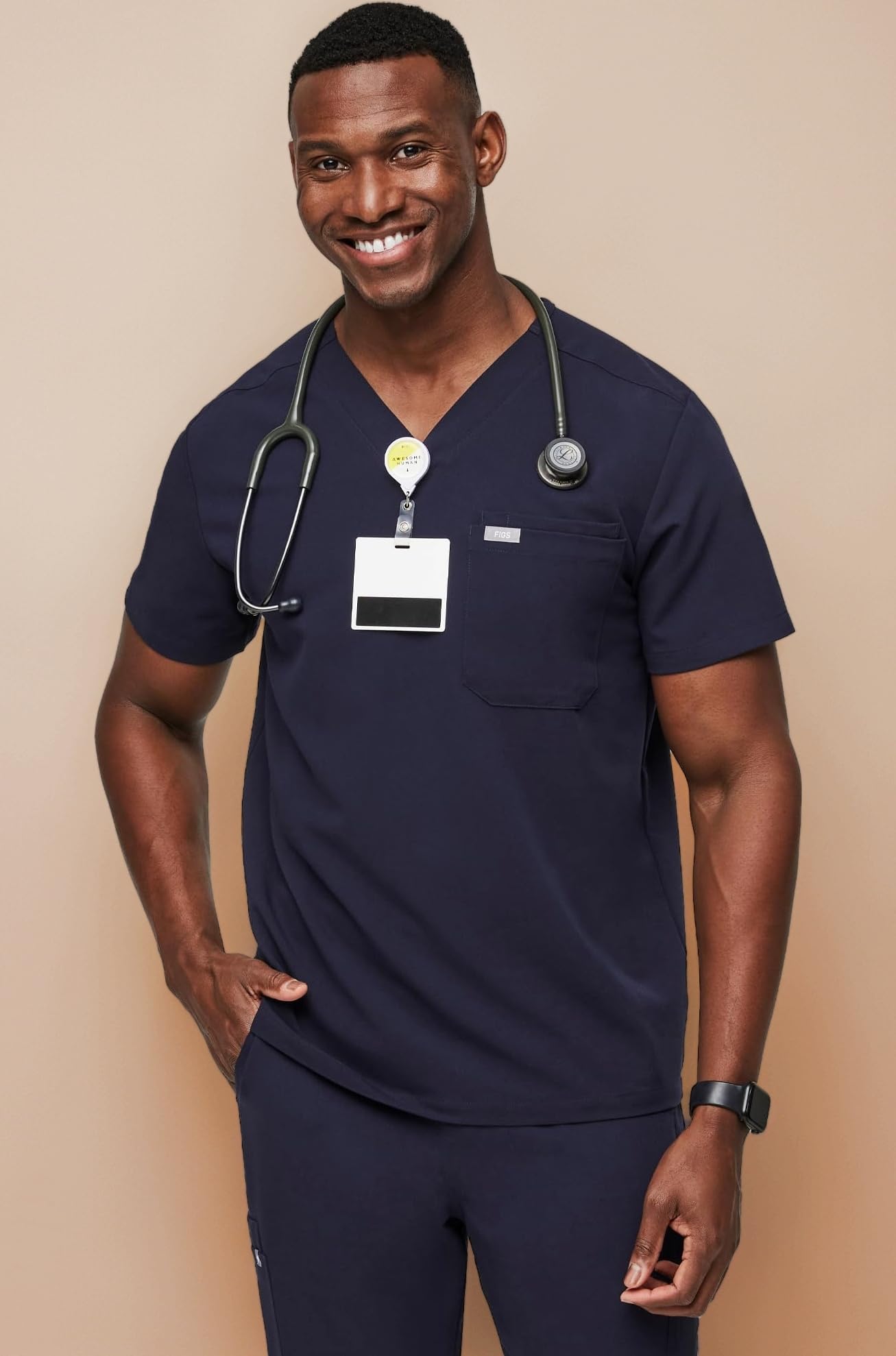 Leon Two-Pocket Scrub Top for Men – Tailored Fit, Super Soft Stretch, Anti-Wrinkle Medical Scrub Top