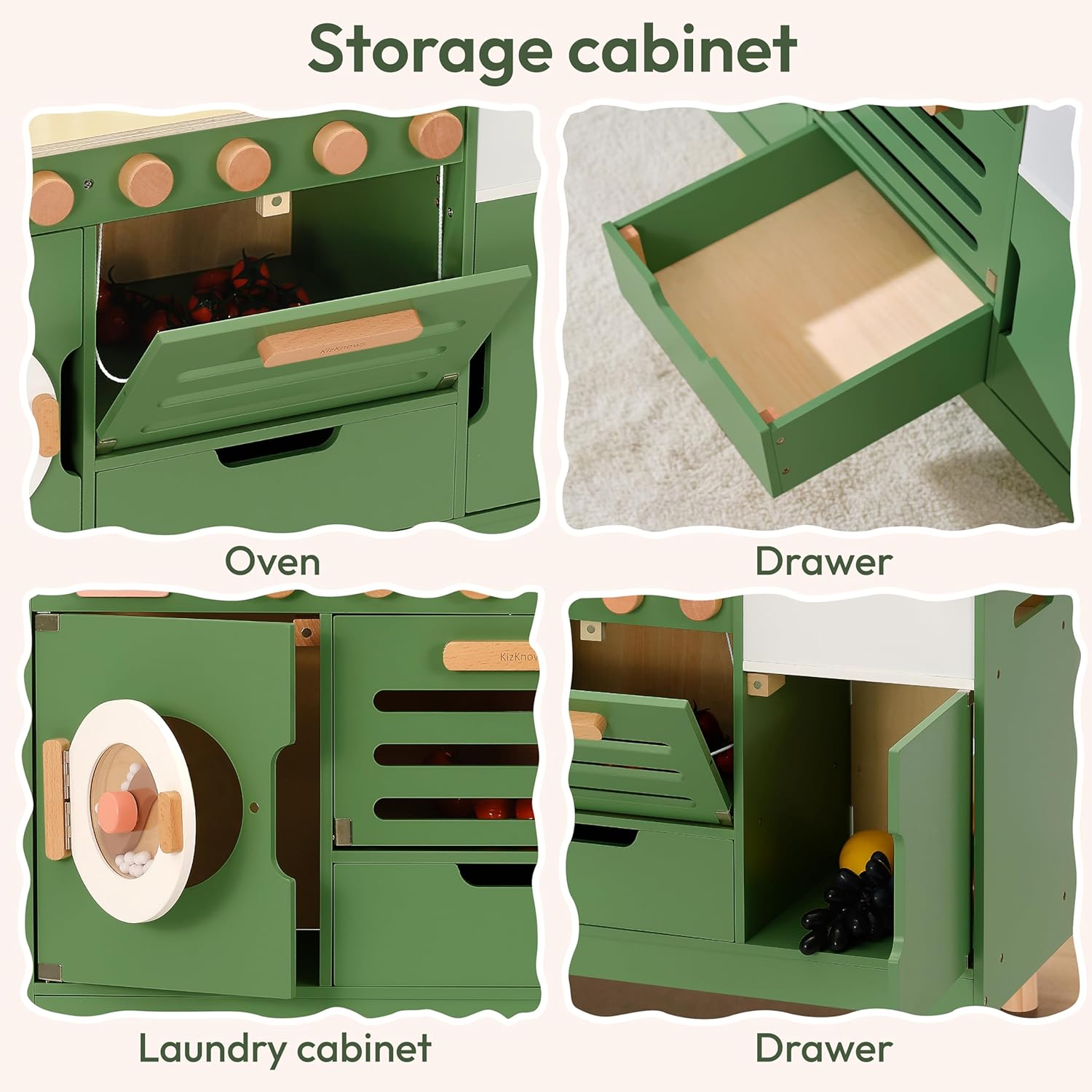 Wooden Play Kitchen & Laundry Center for Kids, 2-in-1 Pretend Play Toys with Sink & Oven, Play Kitchen Set for Toddlers Ages 3-6, Gift for Boys & Girls (Green)