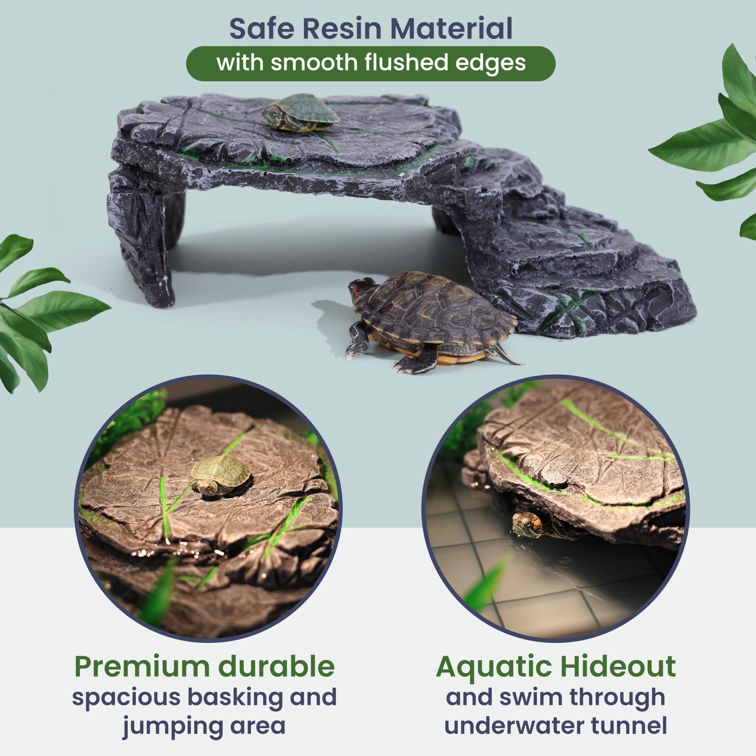 Kit de Tanque de Tortuga, Juego Completo de Acuario de Tortuga con Accesorios, Duradero, diseño Inspirado en la Naturaleza, Incluye Filtro, Plataforma para Tomar el Sol y más (Negro Grande)