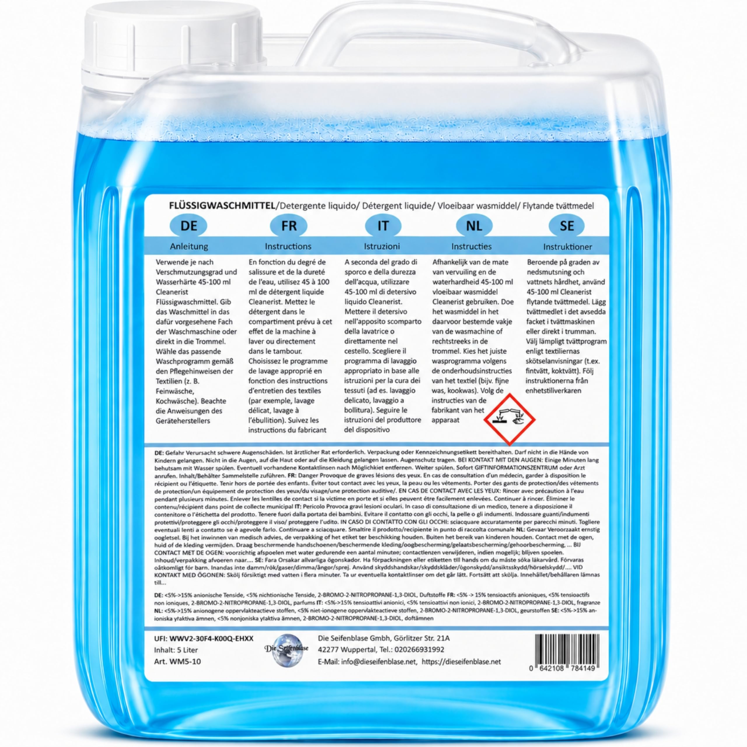 Cleanerist® Lessive Liquide Universelle 5x 5L (875 Lavages) - Détergent Concentré XXL Linge Blanc, Couleur et Noir - Parfum Frais 20-95°C - Alternative aux Pods et Poudre