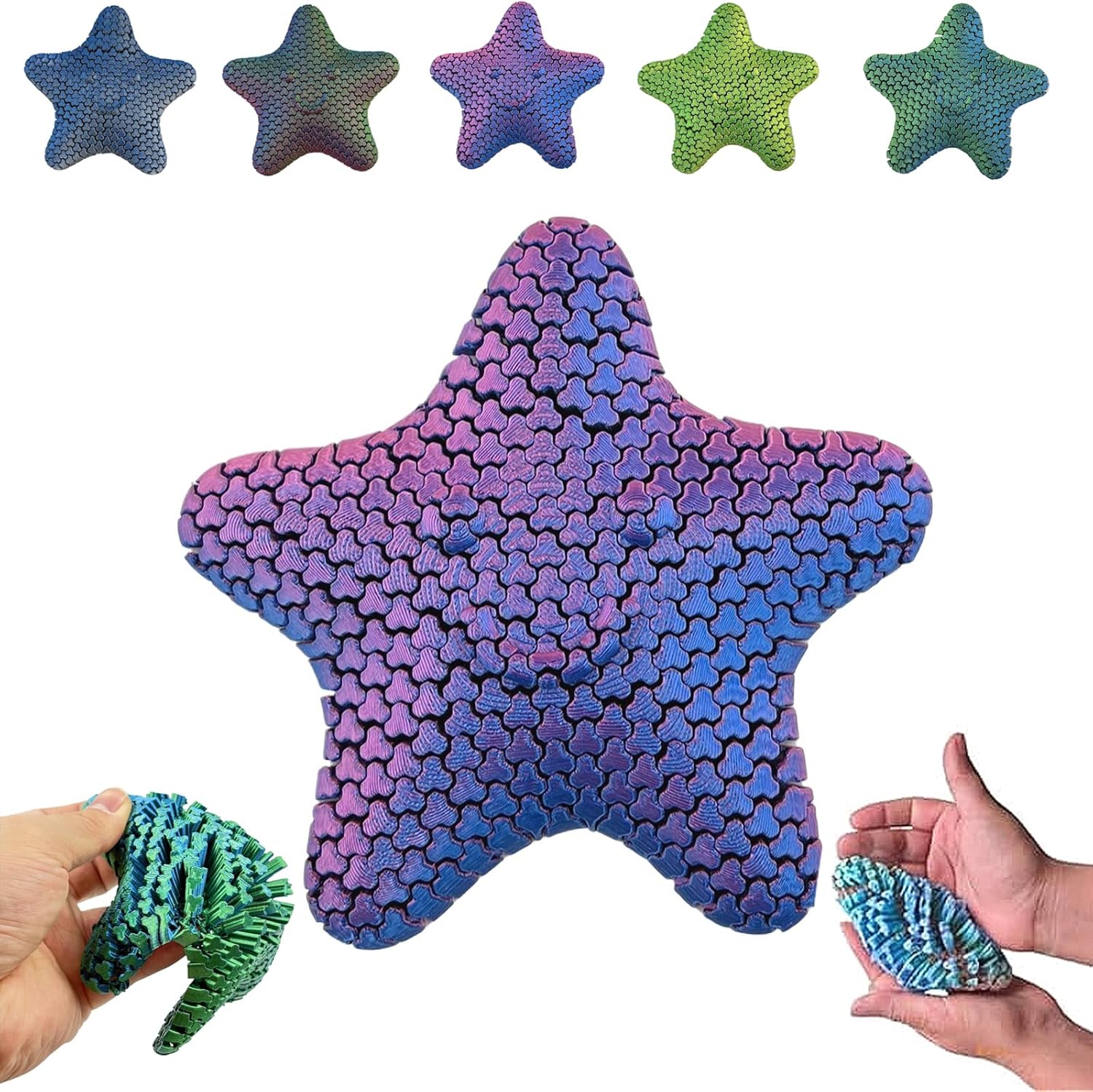 Cute Articulating Squishy Starfish – 3D Printed Flexible Fidget Toy for Stress Relief & Fun Stress Relief Desk Decor Gift (Blue Green)