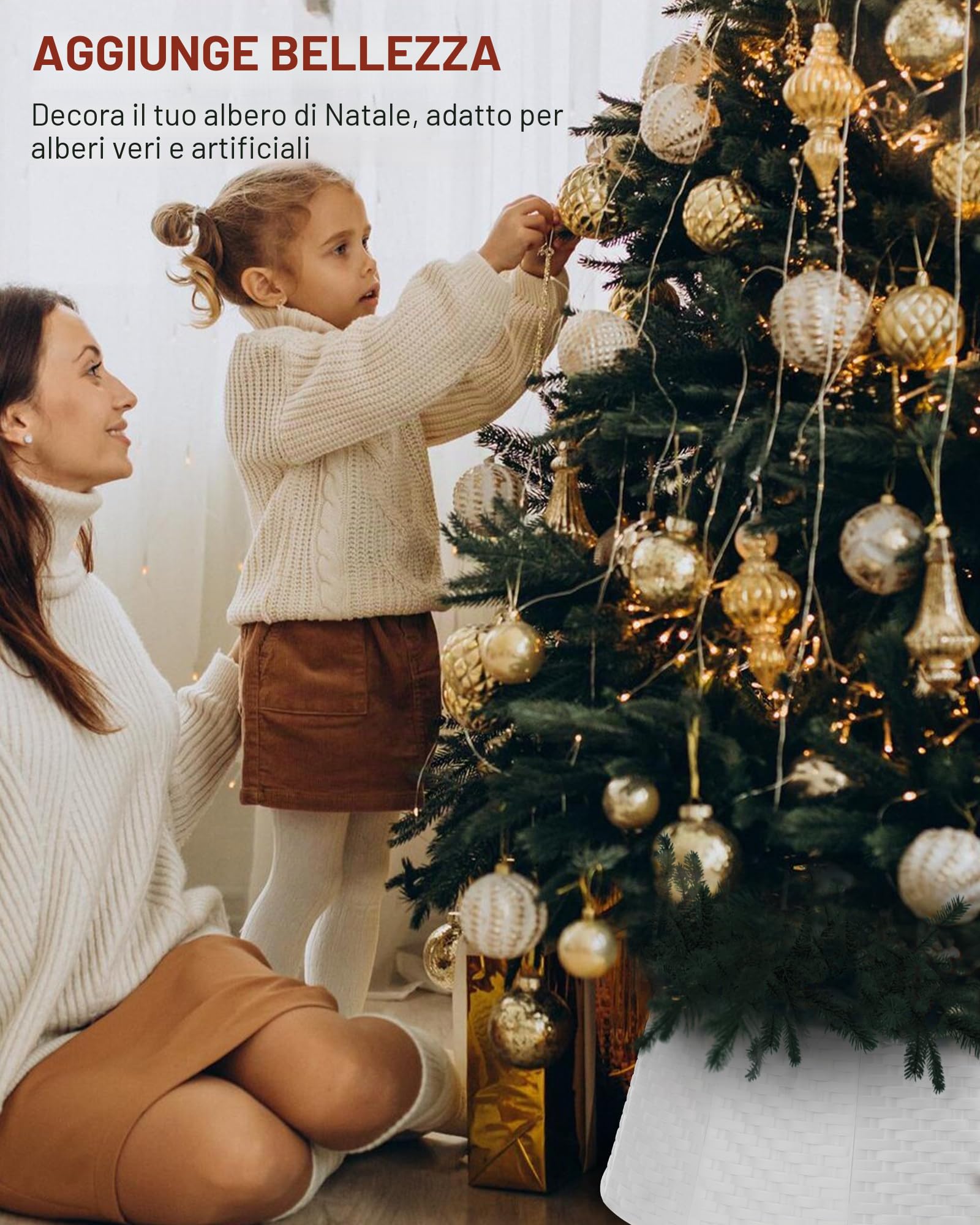 Copri Albero di Natale Base: Gonna per Albero Christmas Tree Skirt Collar in Plastica - 71cm Diametro Fondo - Simple Bianco