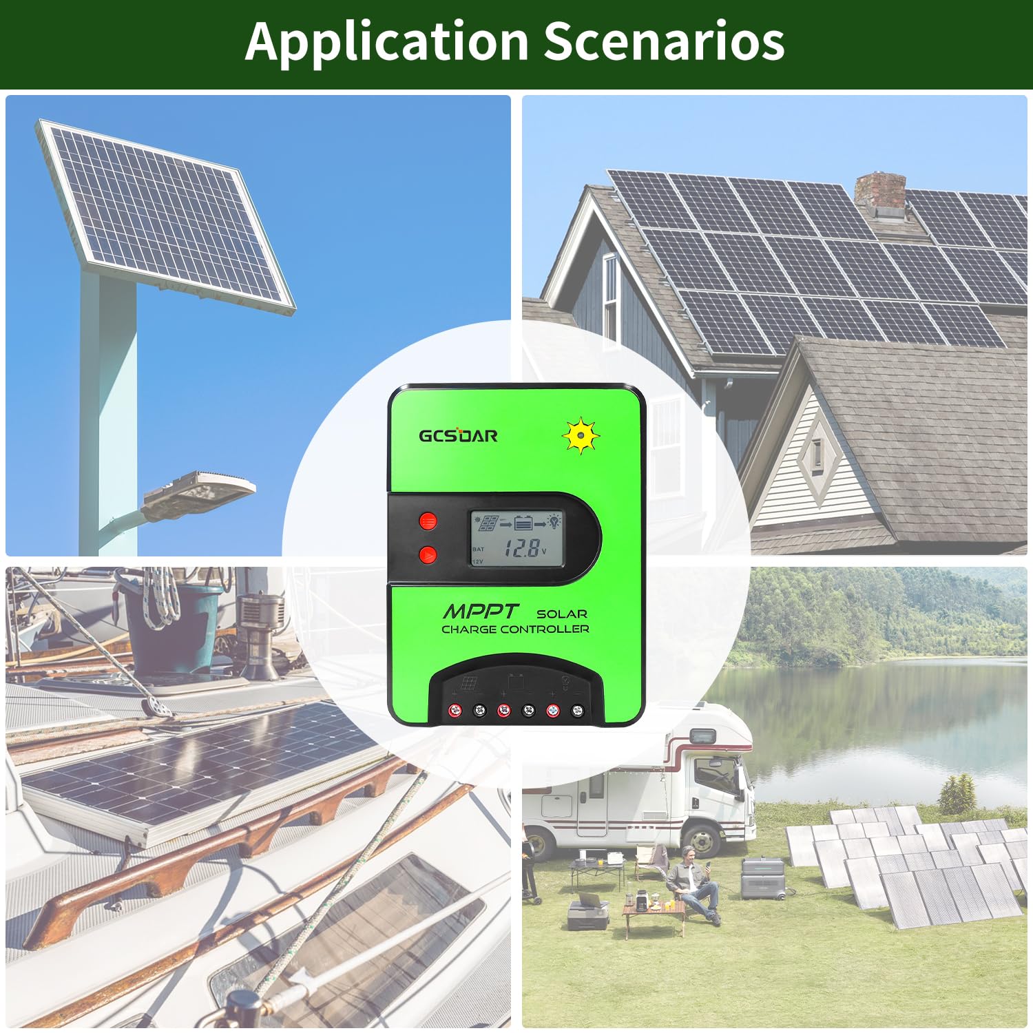 Regolatore di carica solare MPPT da 40 A, 12 V/24 V, regolatore automatico di carica da 100 V, adattatore WiFi integrato con display LCD per batterie AGM e Li-Ion ad immersione sigillate in gel