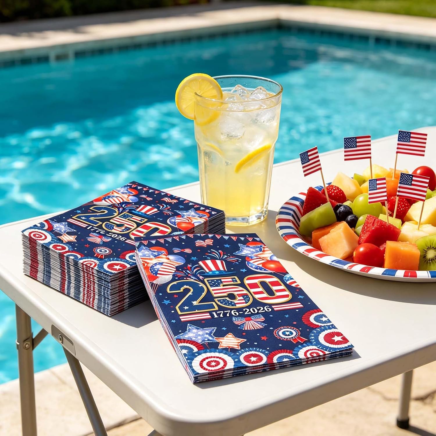 Qpout 40 Pcs 250th Anniversary Napkins 4th of July Disposable Patriotic Paper Napkins Red White and Blue USA 250 Years of Freedom American Birthday Party Decor for Independence Memorial Day