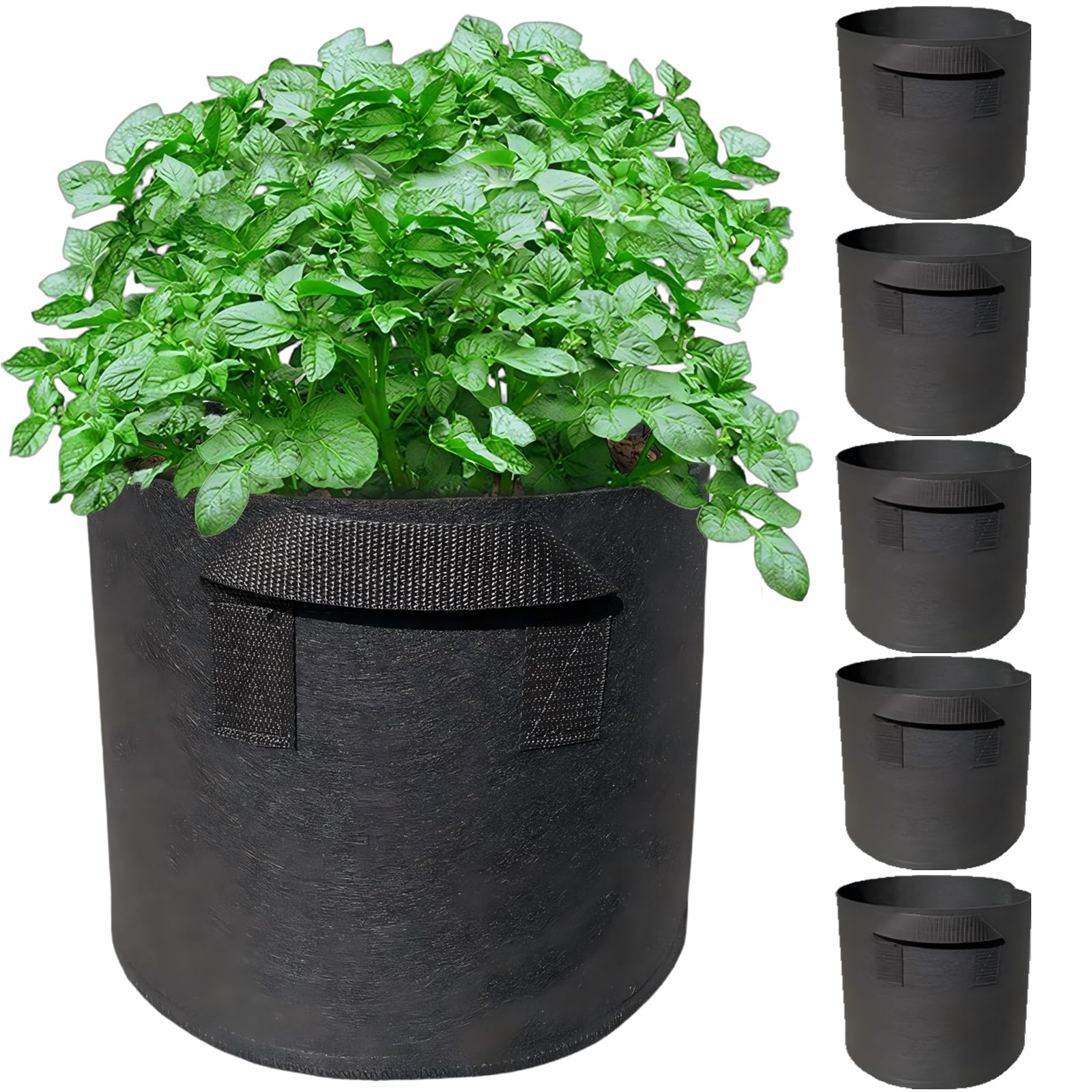 Cuak 5-Pack 1 Gallon Plant Grow Bags with Handles Heavy Duty Thickened Aeration Nonwoven Fabric Garden Pots with Handles, Planting Bag for Tomato, Potato, Strawberry, Vegetable, Fruits and Flowers