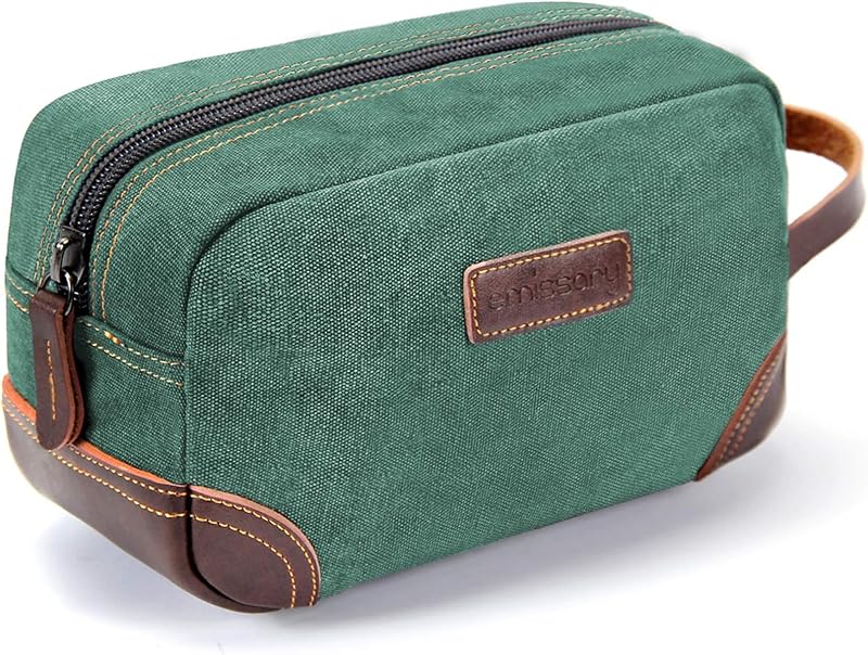Necessaire de viagem emissary em lona e couro PU, verde, Pacote com 1