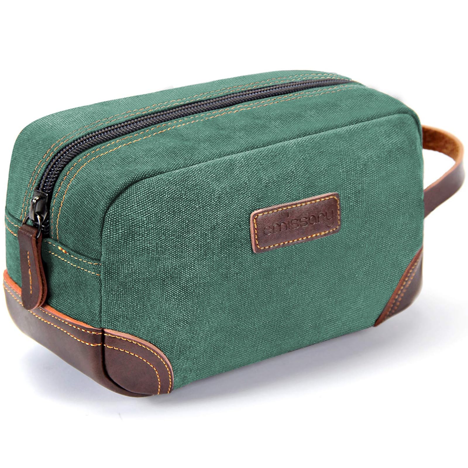 emissary Men's Toiletry Bag Leather and Canvas Travel Toiletry Bag Dopp Kit for Men Shaving Bag for Travel Accessories, 2-green, Toiletry Bag