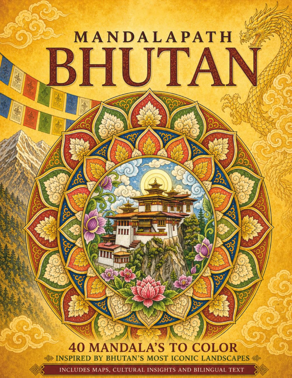MANDALAPATH: BHUTAN: 40 Mandalas to Color Inspired by Bhutan’s Most Iconic Landmarks, with Maps, Cultural Insights and Bilingual Text (Colouring the World – A Journey Through Mandalas)