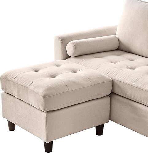 Miniatura 5 de Casa Andrea Milano NC Group - Sofá convertible de tela de felpilla en forma de L y acolchonado, sofá modular de 3 asientos con diván reversible para