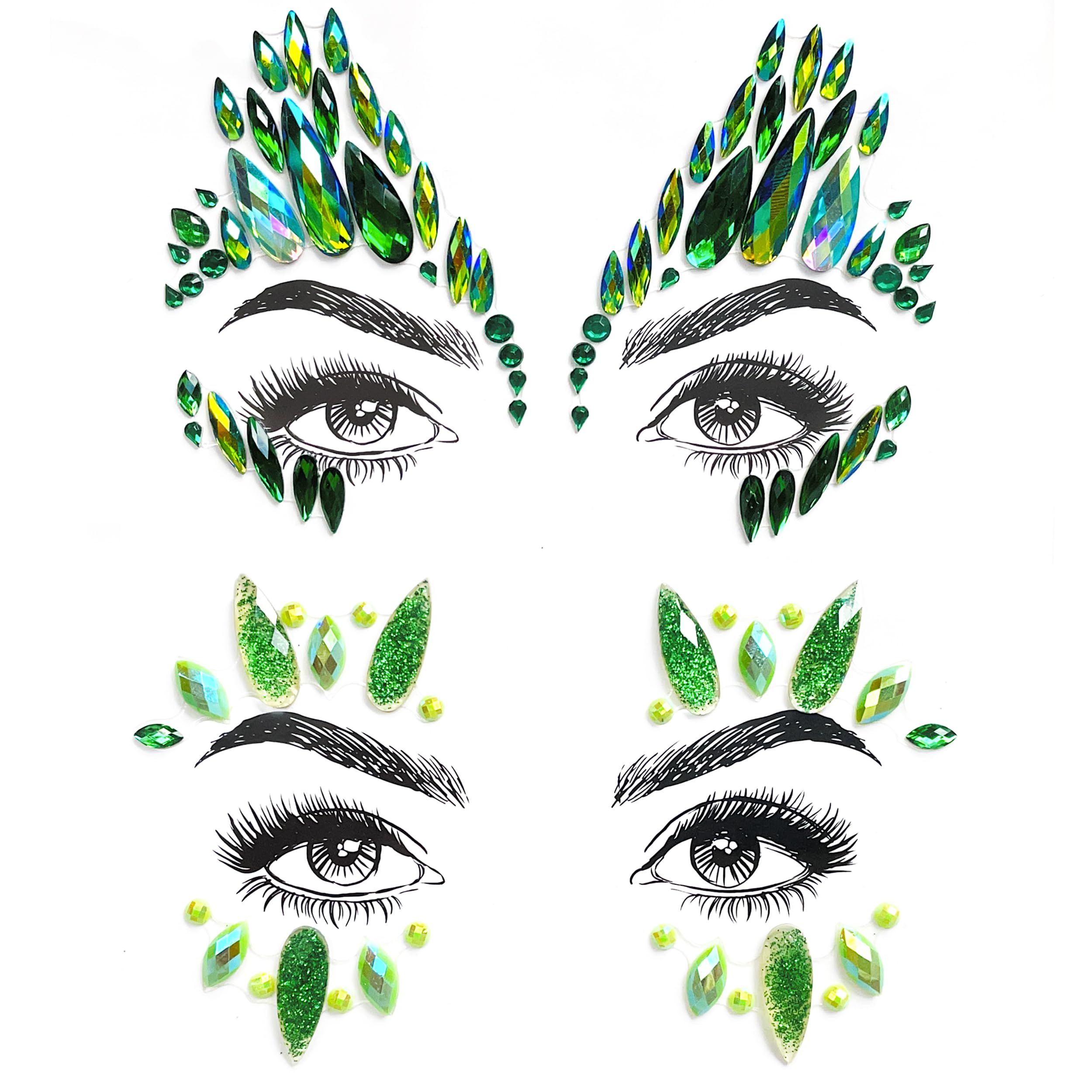 Green Face Gems for Festivals Raves & Parties, Poisonous Ivy Fancy Dress - Premium Selection Face Jewels, Small