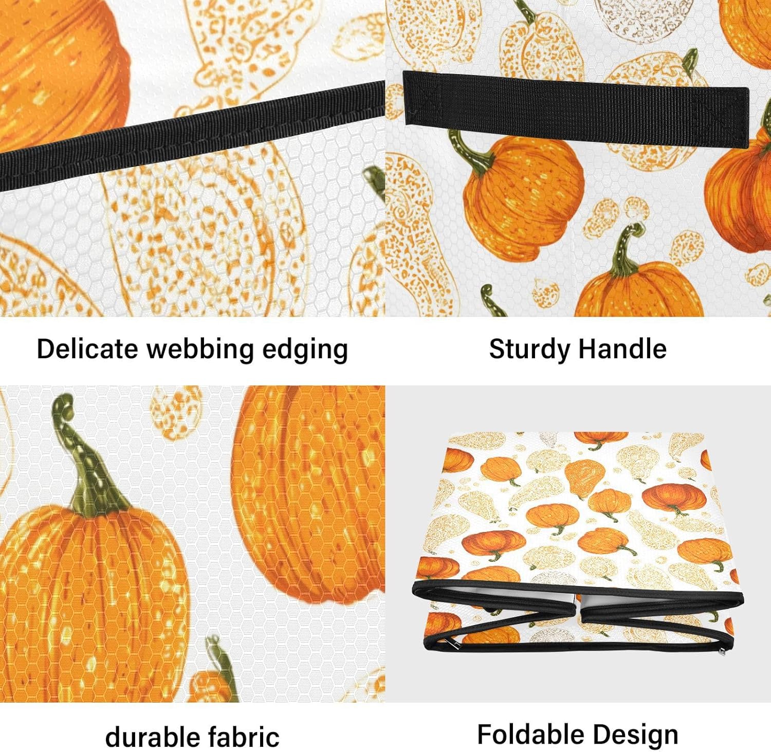 Fall Small Orange Pumpkins Christmas Ornament Storage,Stores up to 64 Holiday Ornament,Adjustable Dividers,Zippered Top,Two Handles Attractive Storage Box Keeps Decorations Clean