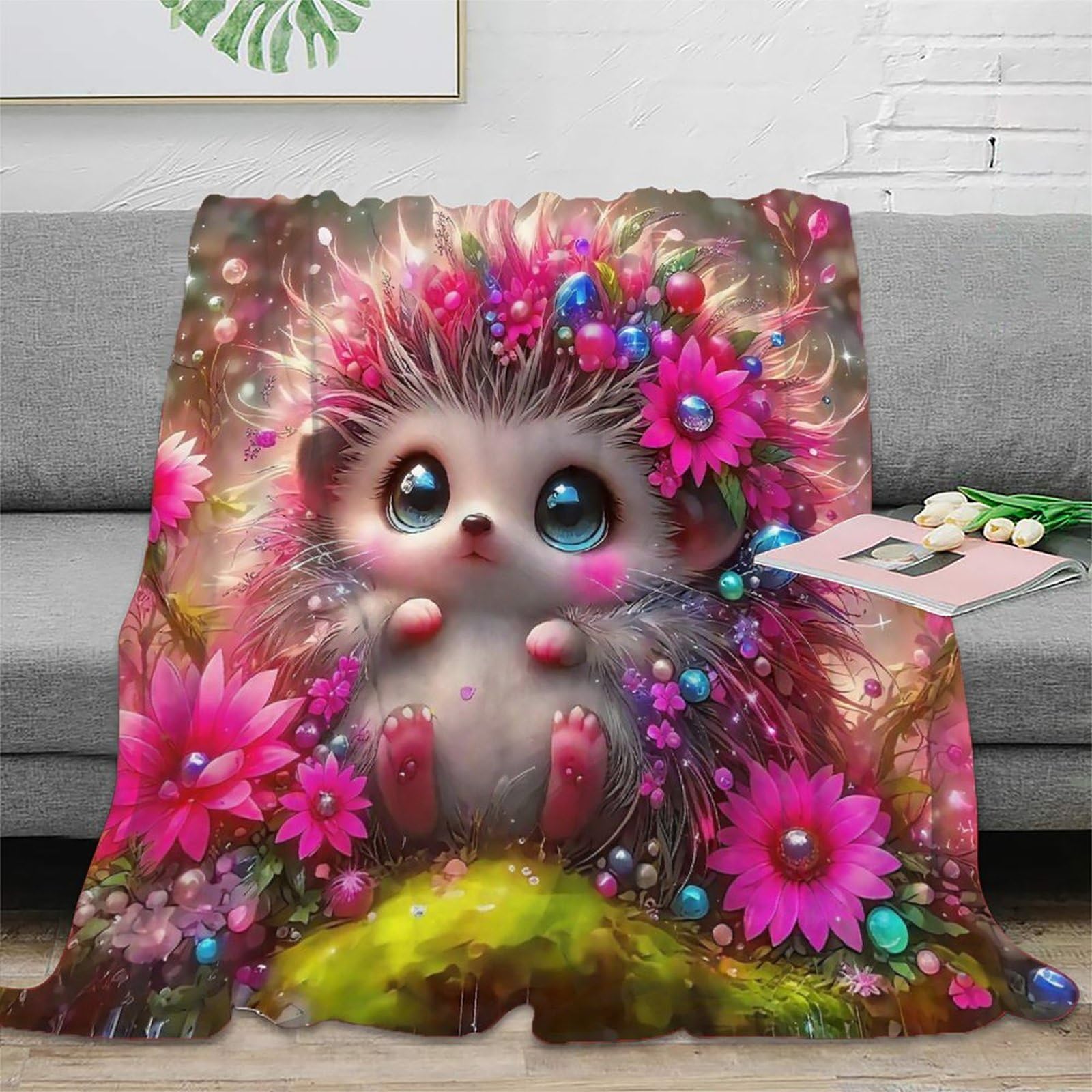 Couverture de lit hérisson imprimée 3D plaid microfibre chaude jeté canapé enfant 100x130 cm