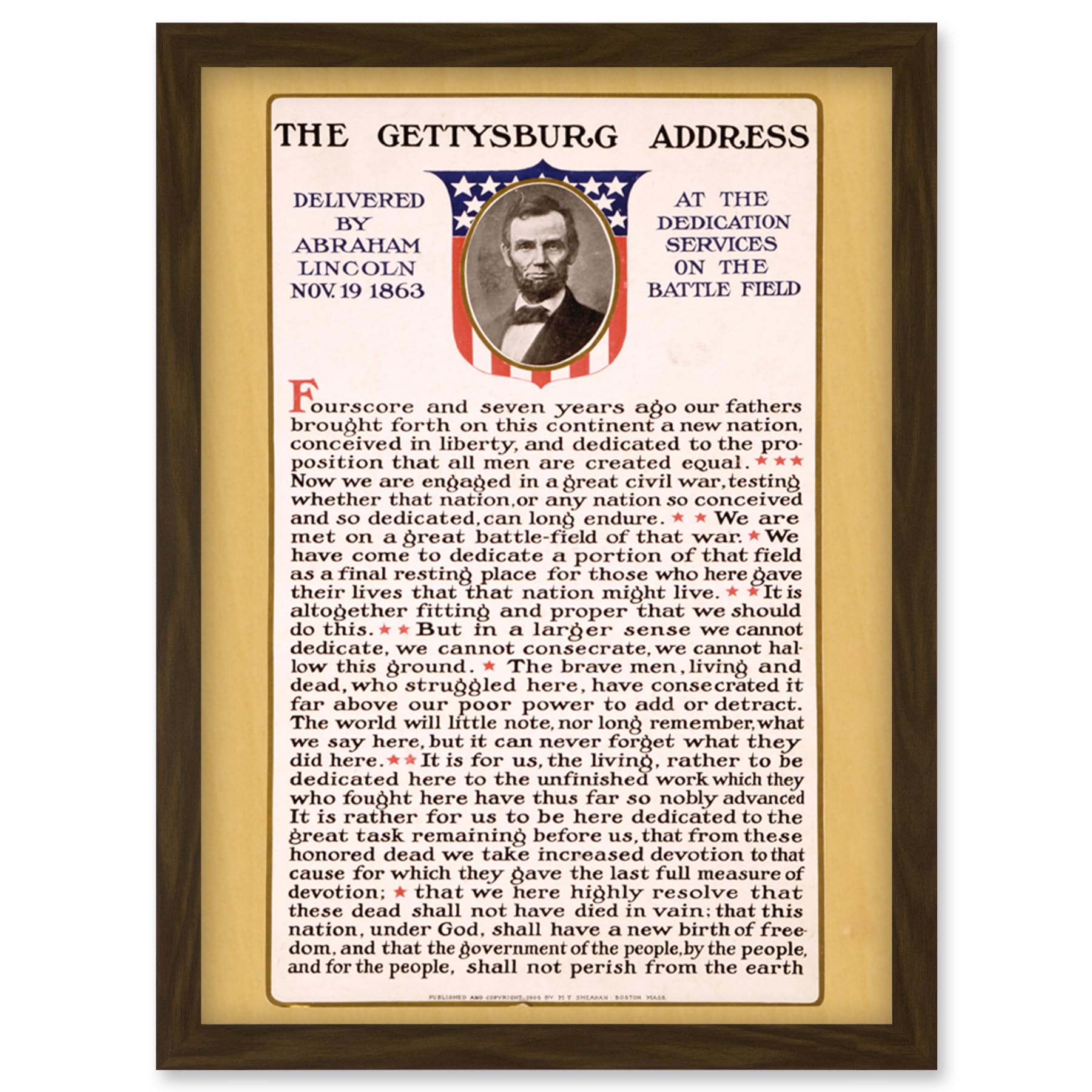Artery8 Framed Brown A4 War Us Civil President Abraham Lincoln Gettysburg Address A4 Artwork Framed Wall Art Print