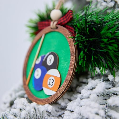 Miniatura 2 de Bola de Billar Adorno de Navidad de 4 Pulgadas  Decoración de Taco y Bolas de Madera en Capas, Regalo para Jugadores de Billar, Sala de Juegos,