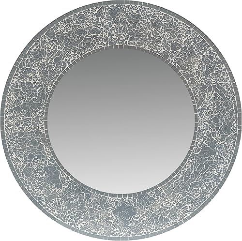 Zorigs Espejo decorativo para pared Espejo de pared decorativo hecho a mano, espejo redondo gris de 24 pulgadas para pasillo, dormitorio, baño,