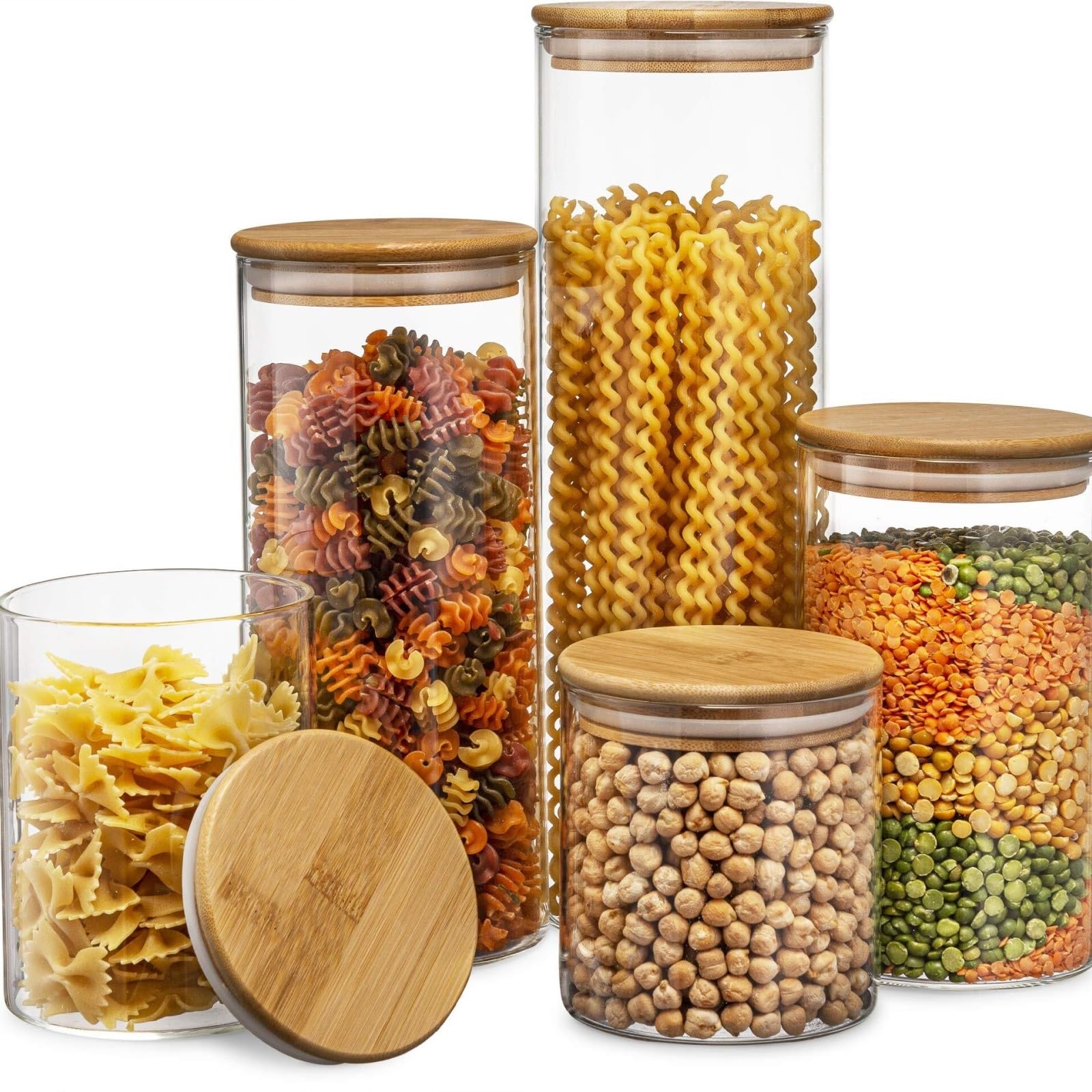 Barattoli Cucina Robusto 5 Confezioni di Contenitori in Vetro con Coperchio in bambù for L'organizzazione della Dispensa Contenitori Ermetici per Alimenti