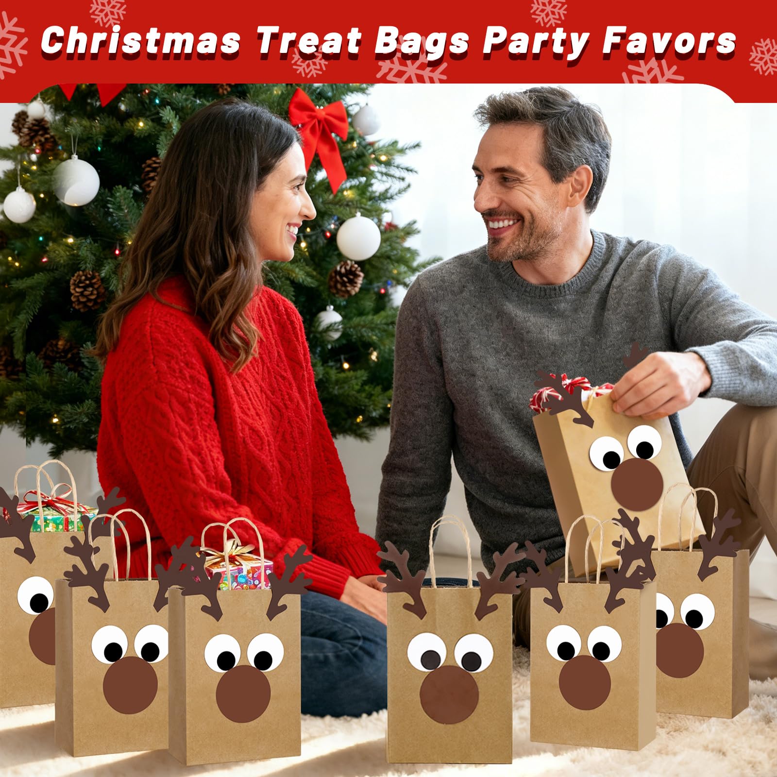 36 sacchetti regalo di Natale in carta kraft, con renna natalizia, sacchetti per dolcetti fai da te, renne, caramelle e dolcetti, con manici, forniture per imballaggio