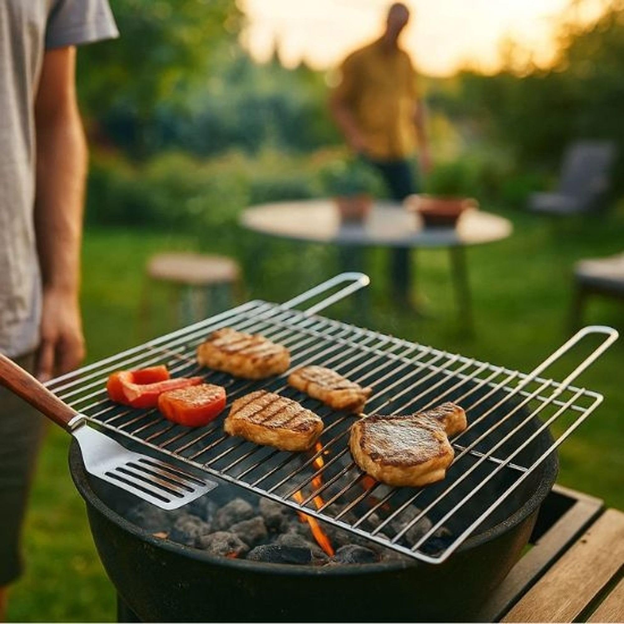 ALGON Parrilla Barbacoa 60x40cm Zincada, Rejilla de Acero para BBQ Carbón, Ideal para Barbacoa Portátil sin Humo, Accesorios Barbacoa y Grill Barbecue