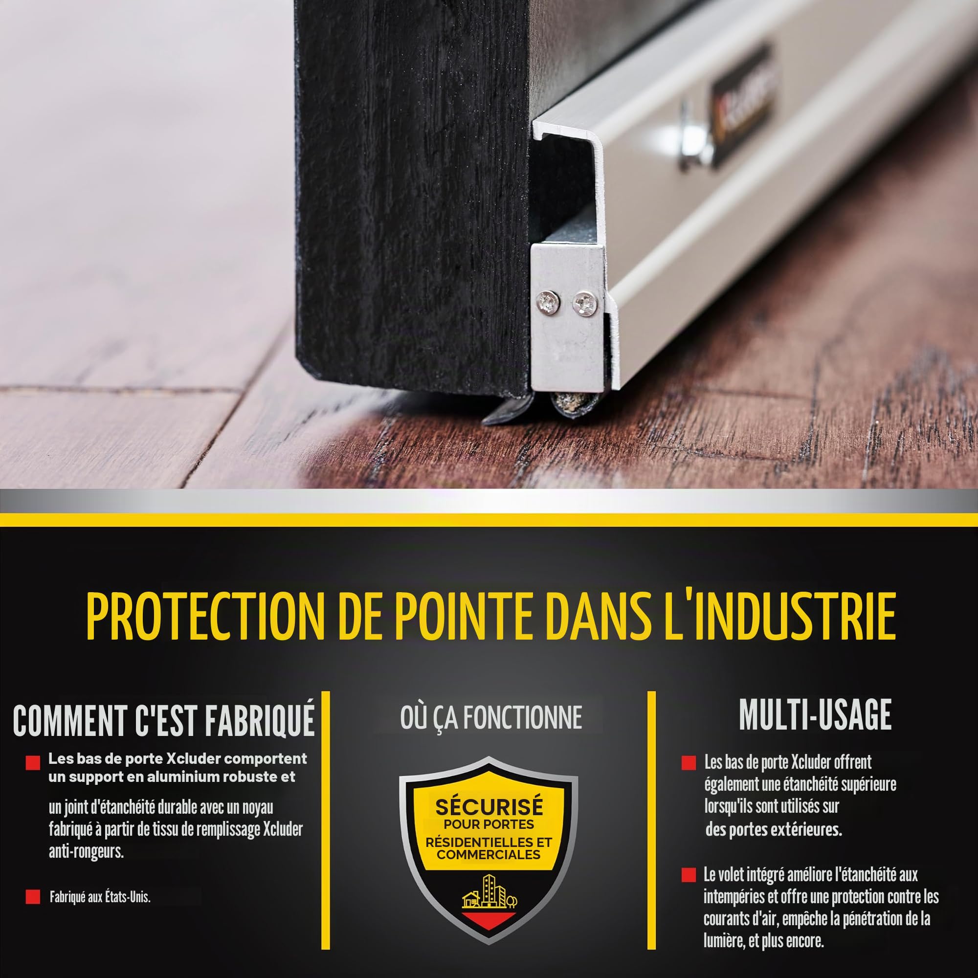 Xcluder Balai de porte standard de 121,9 cm, en aluminium – Scelle les animaux, étanchéité améliorée contre les intempéries, facile à installer, résistant à la mastication