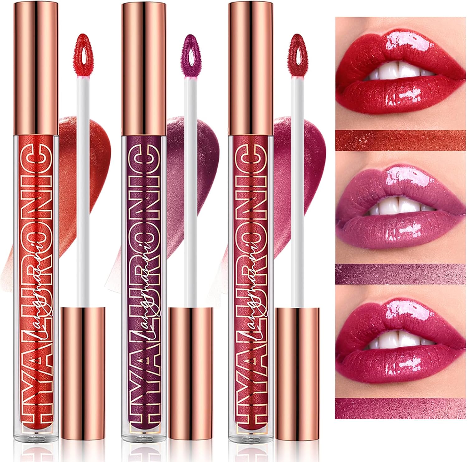 LANGMANNI 3Pcs Hyaluronic Acid Lip Gloss Set,Hydrate & High Shine Clear